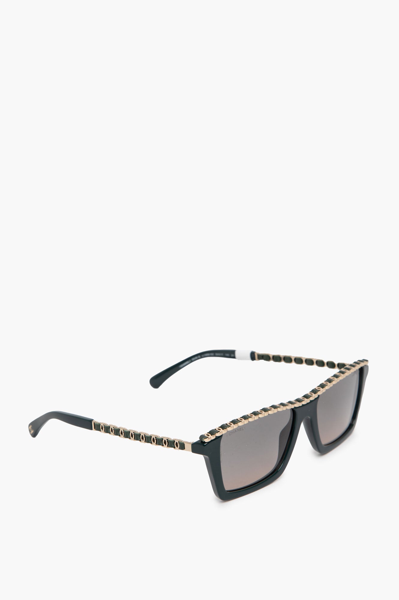 Chanel Rectangle Olive Calfskin CC Logo Polarized Sunglasses