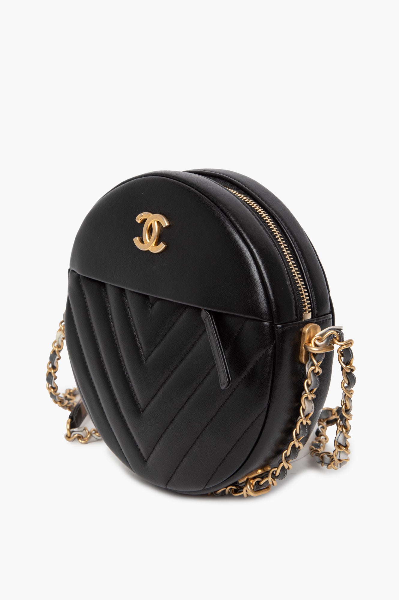 Chanel Black Chevron Leather Round as Earth Crossbody Bag