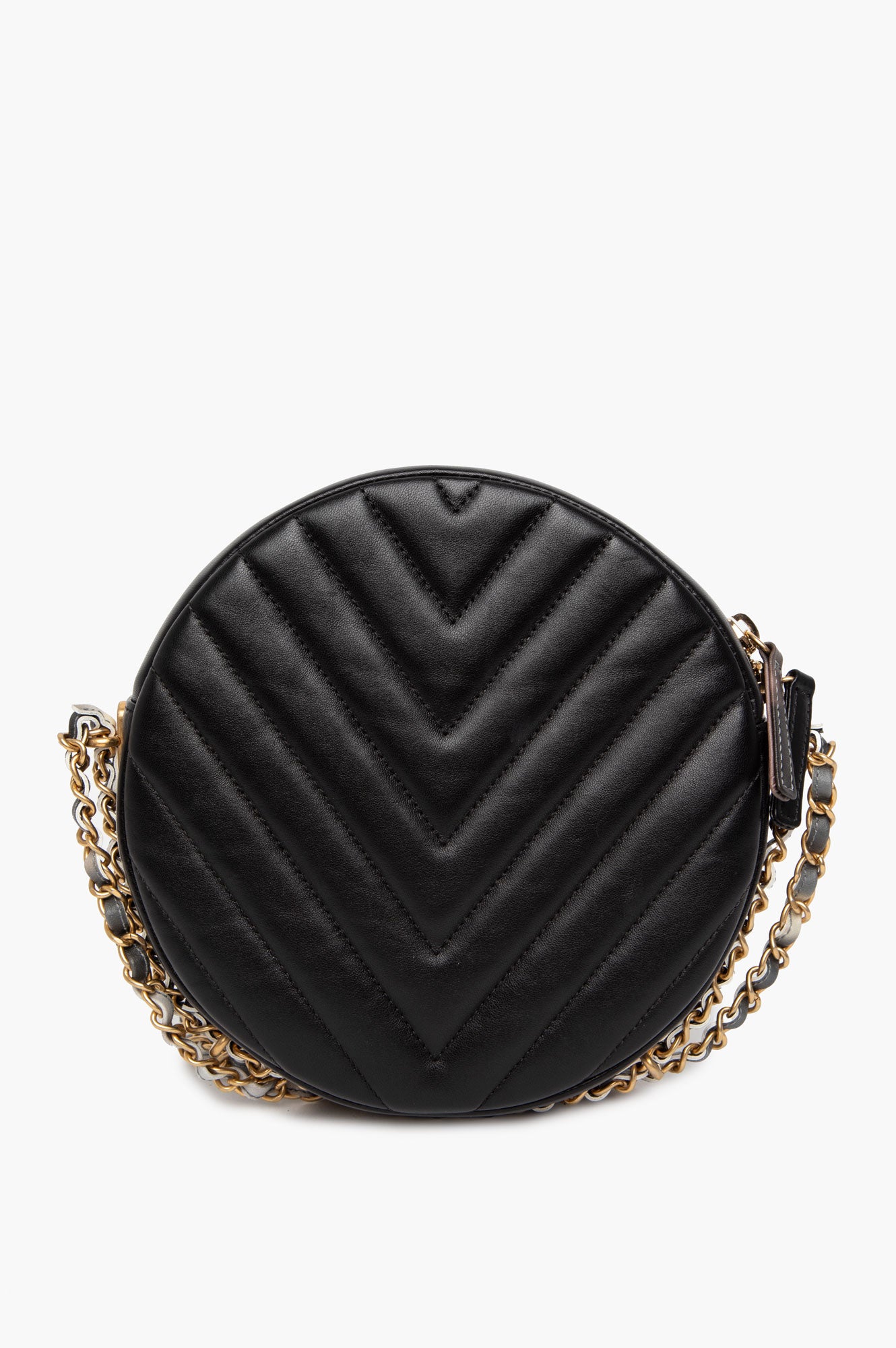 Chanel Black Chevron Leather Round as Earth Crossbody Bag