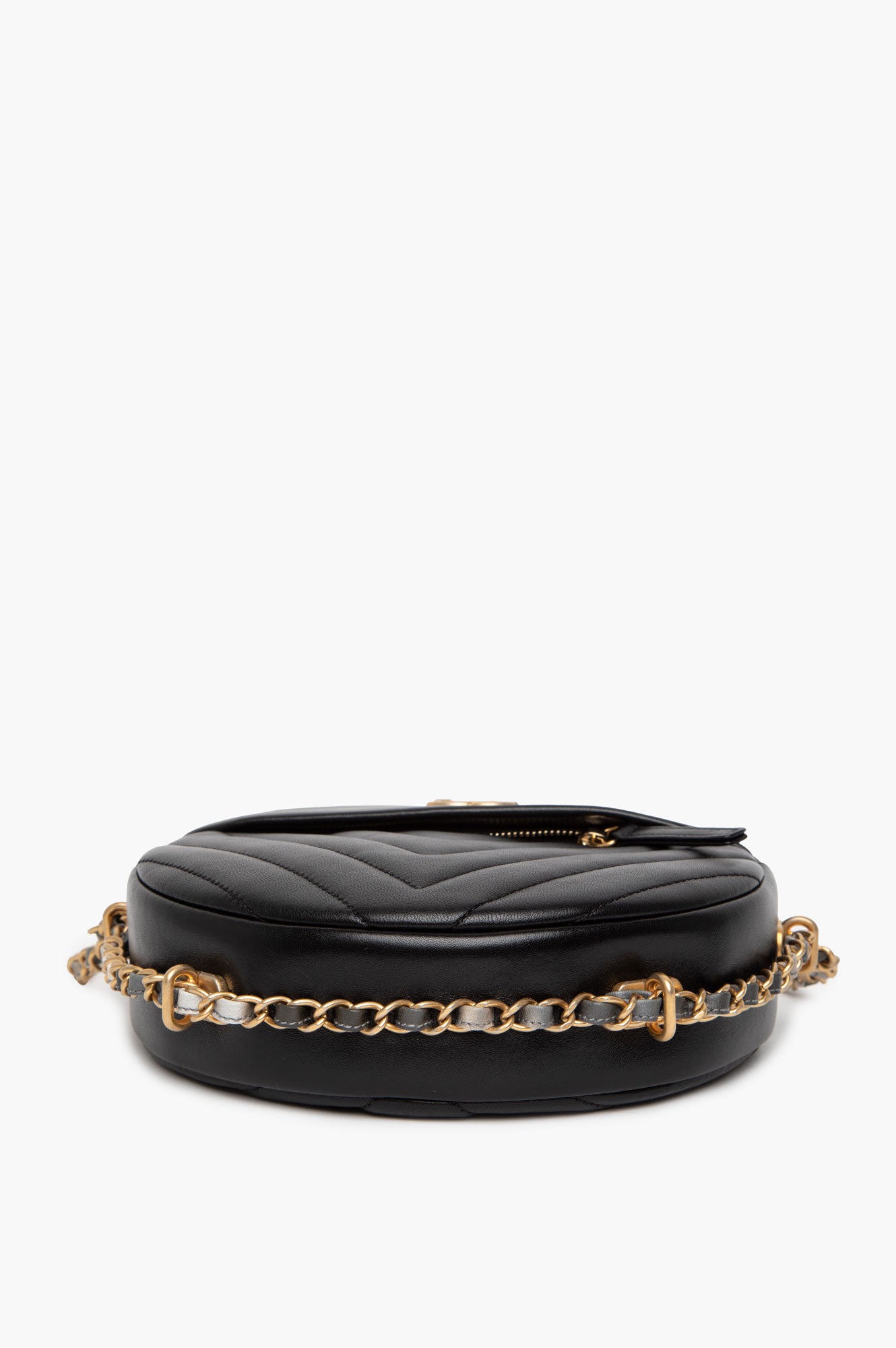 Chanel Black Chevron Leather Round as Earth Crossbody Bag
