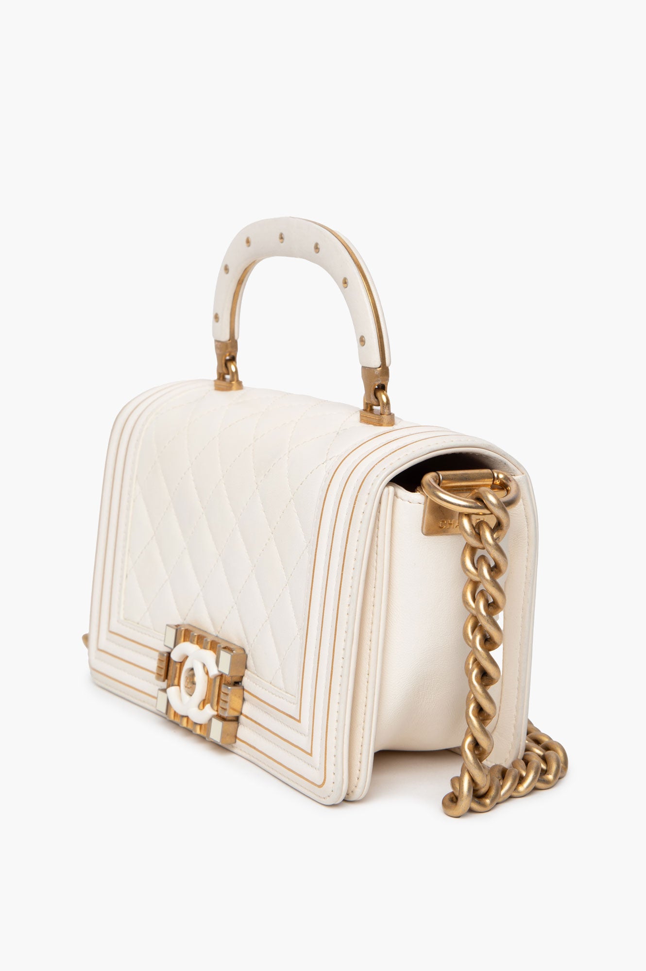 Chanel Le Boy White Smooth Calf Leather Top Handle Bag