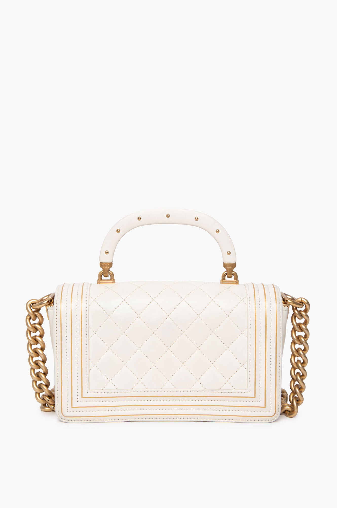 Chanel Le Boy White Smooth Calf Leather Top Handle Bag