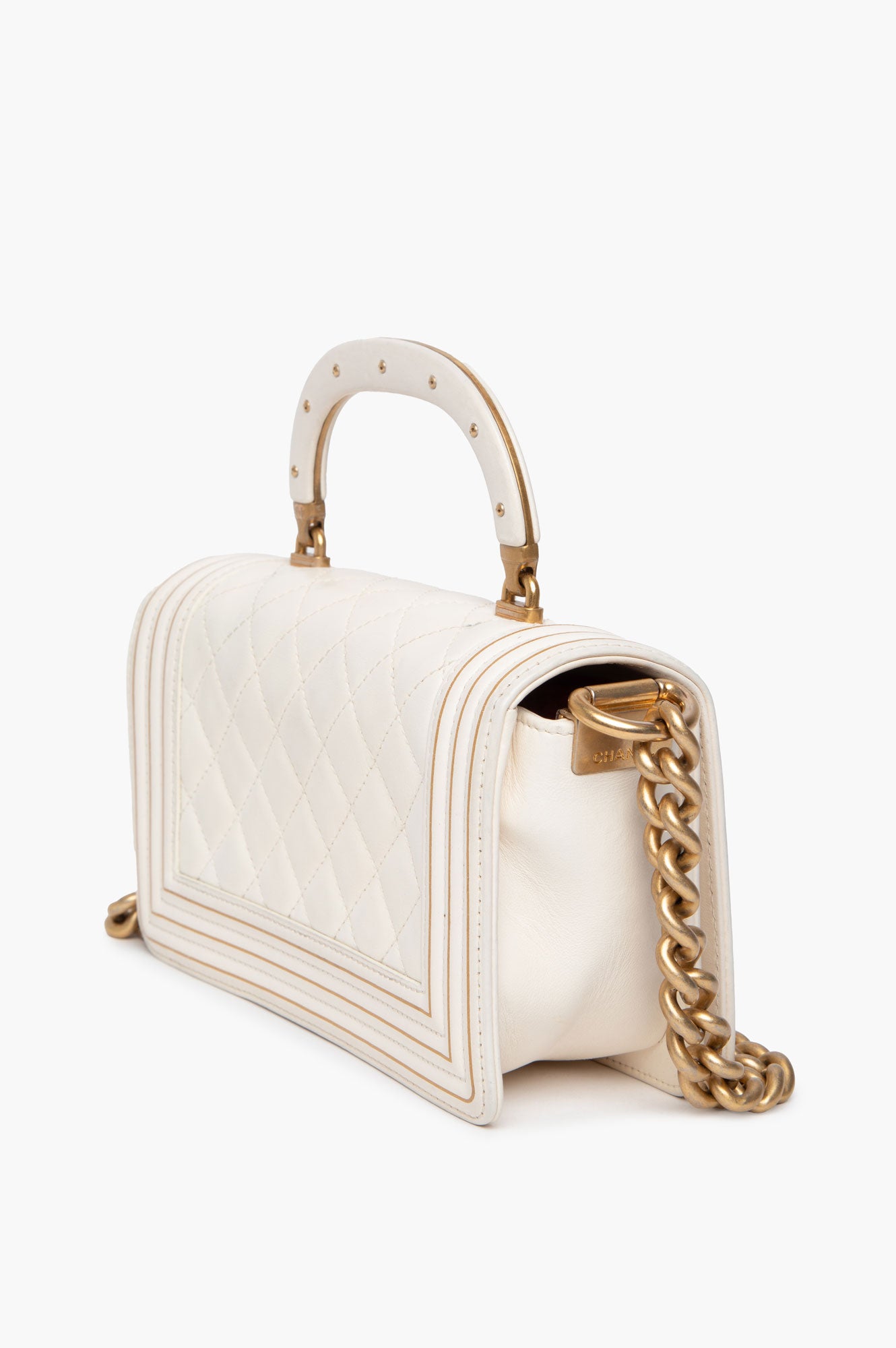 Chanel Le Boy White Smooth Calf Leather Top Handle Bag