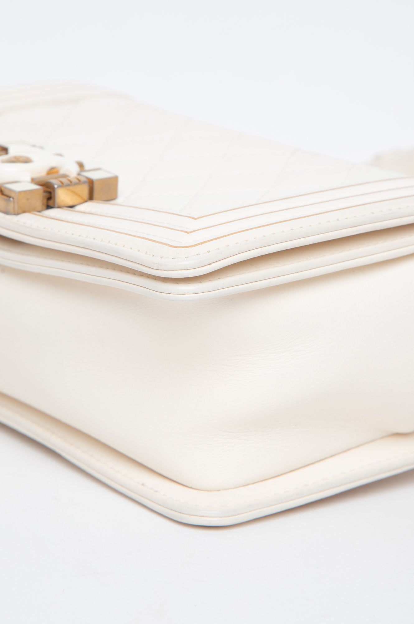 Chanel Le Boy White Smooth Calf Leather Top Handle Bag