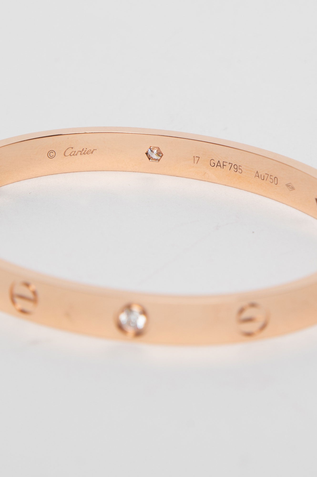 Cartier Rose Gold 4 Diamonds Love Bracelet Classic Model Size 17