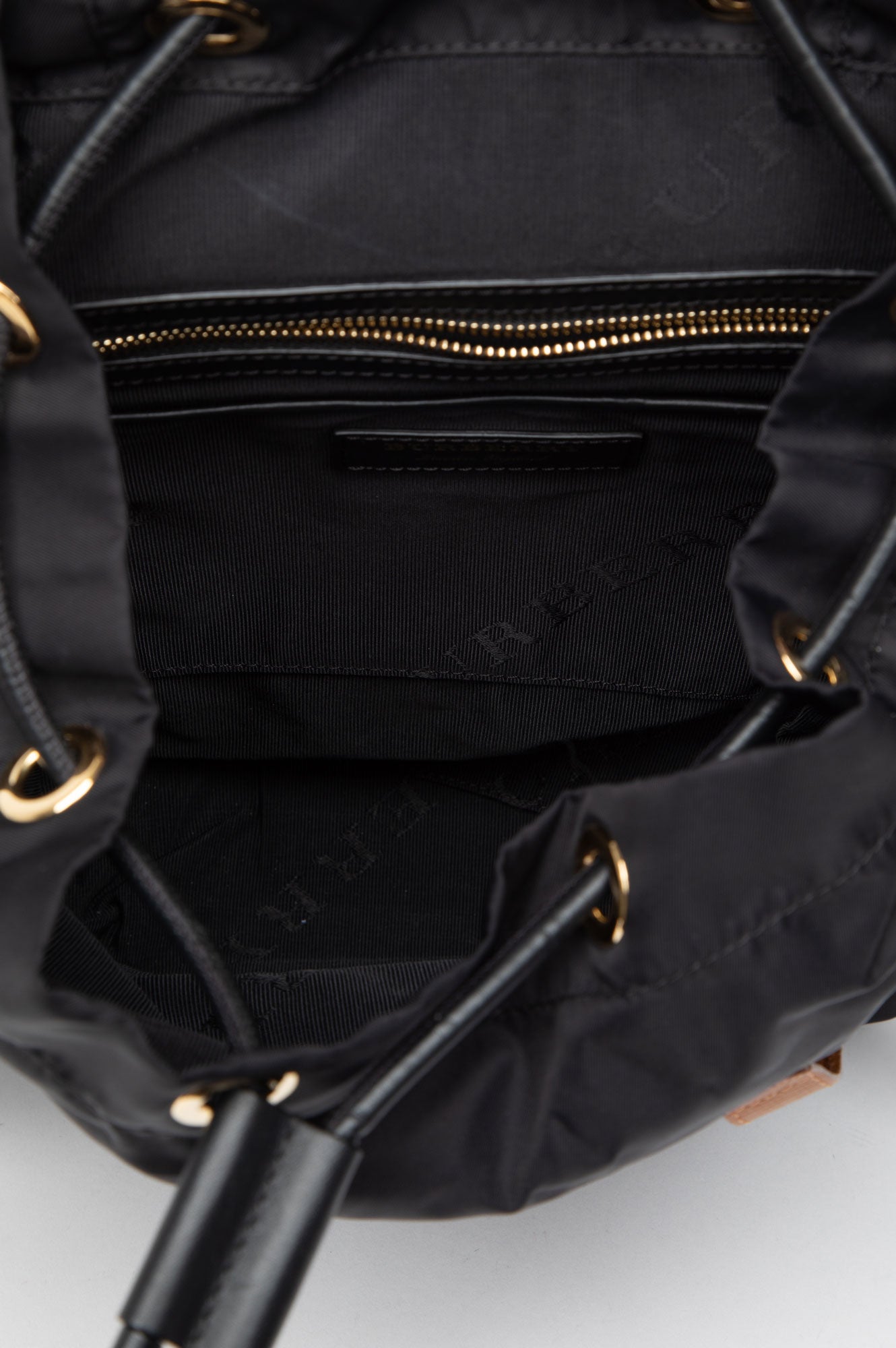 Burberry Black Nylon Backpack with Leather Trim