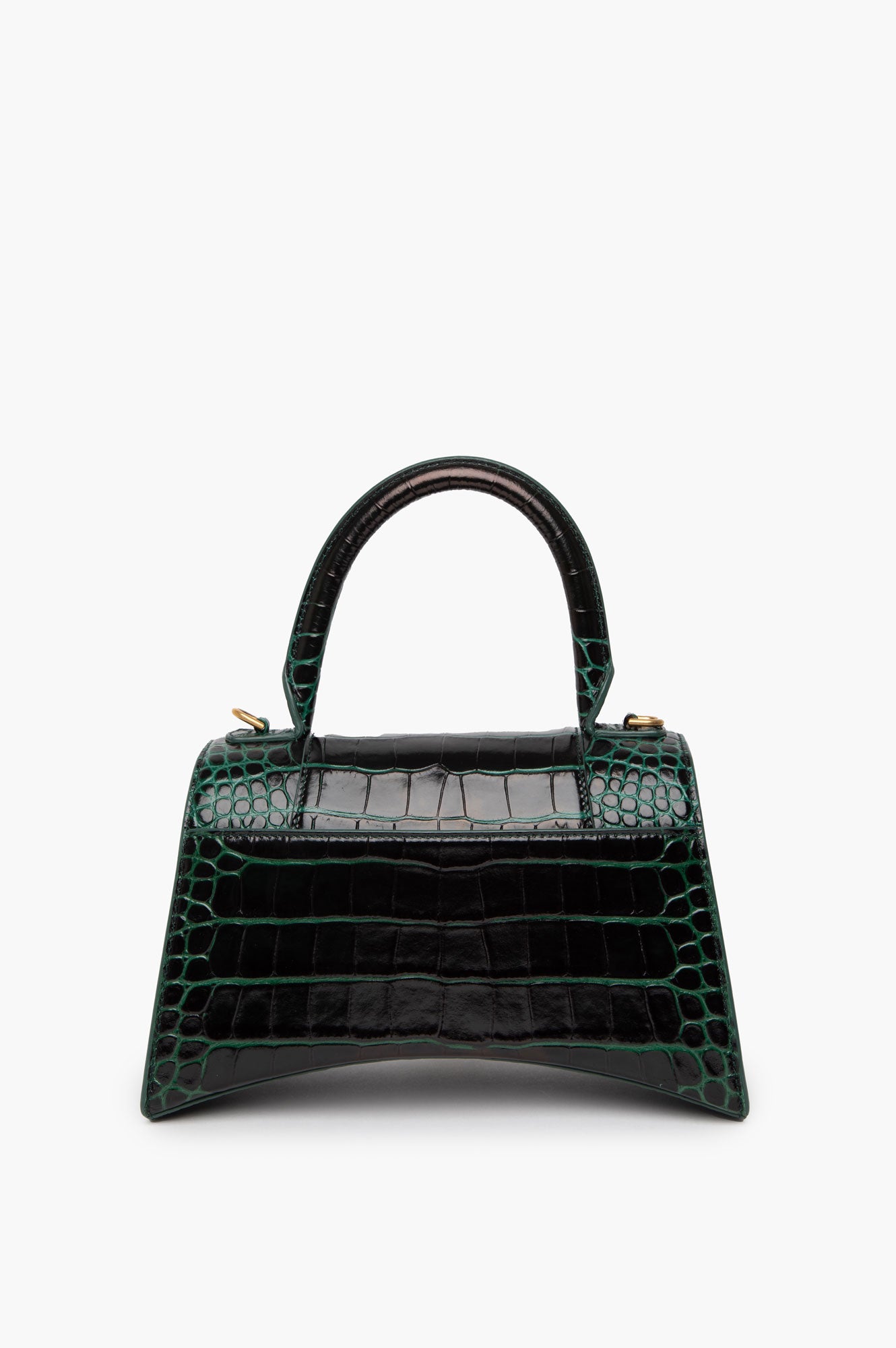 Balenciaga Hourglass Croc-Embossed Green Handle Bag