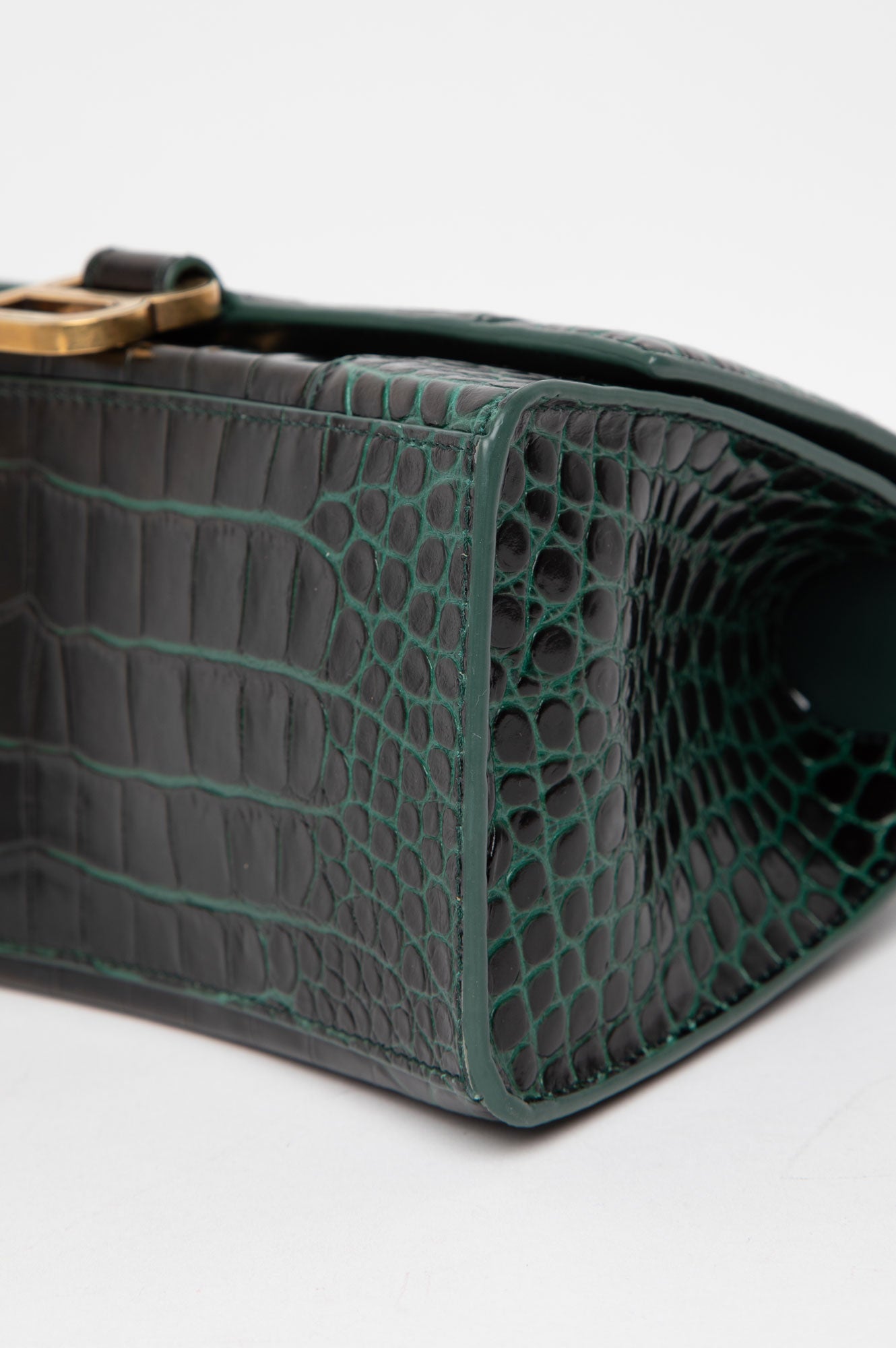 Balenciaga Hourglass Croc-Embossed Green Handle Bag