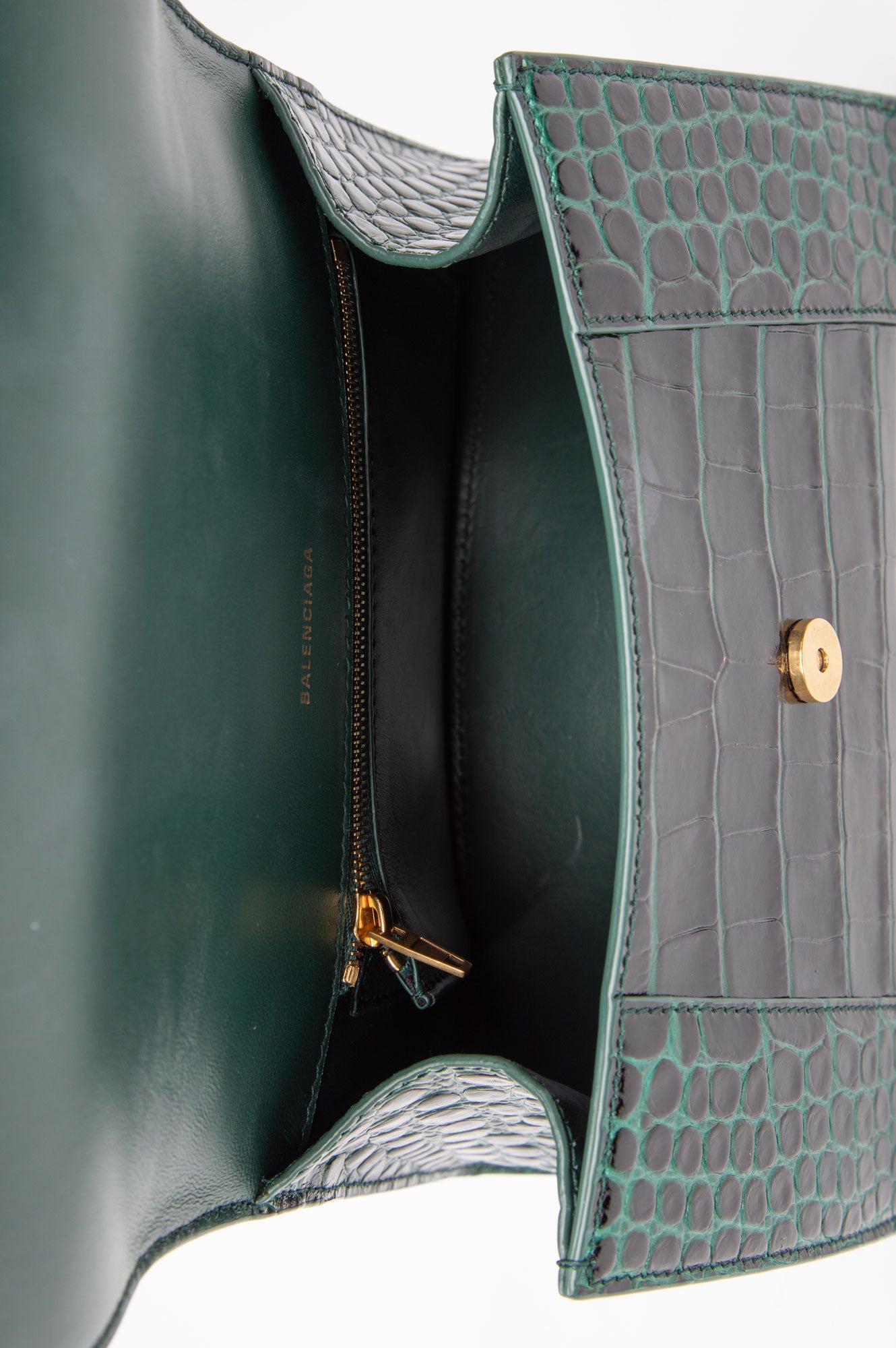 Balenciaga Hourglass Croc-Embossed Green Handle Bag