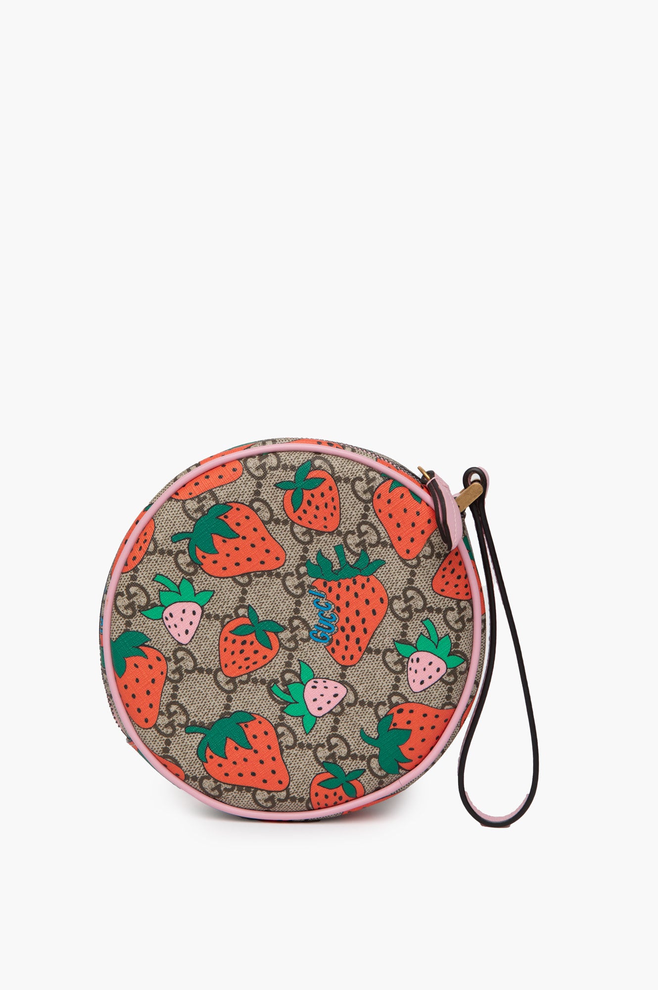 Gucci GG Supreme Strawberry Round Wristlet Bag