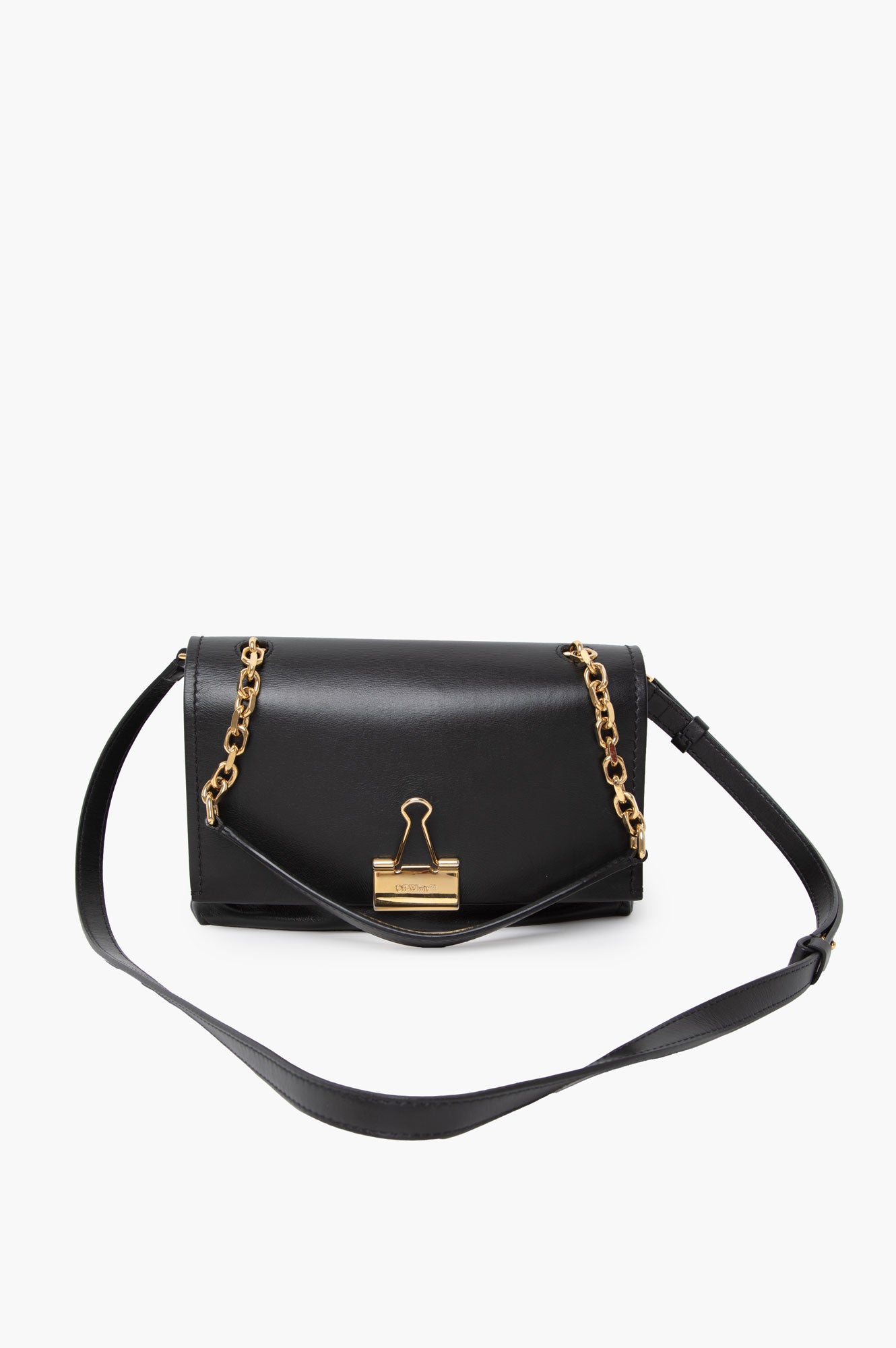 Off-White Black Off White Medium Binder Clip Shoulder Bag