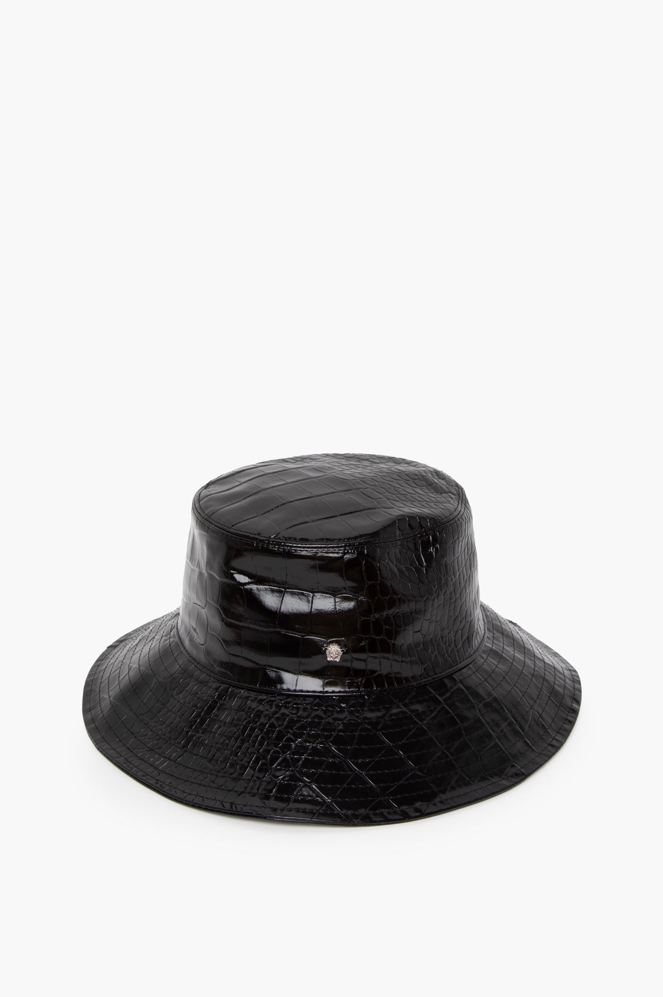 Versace Black Croc Embossed Bucket Hat Size 57