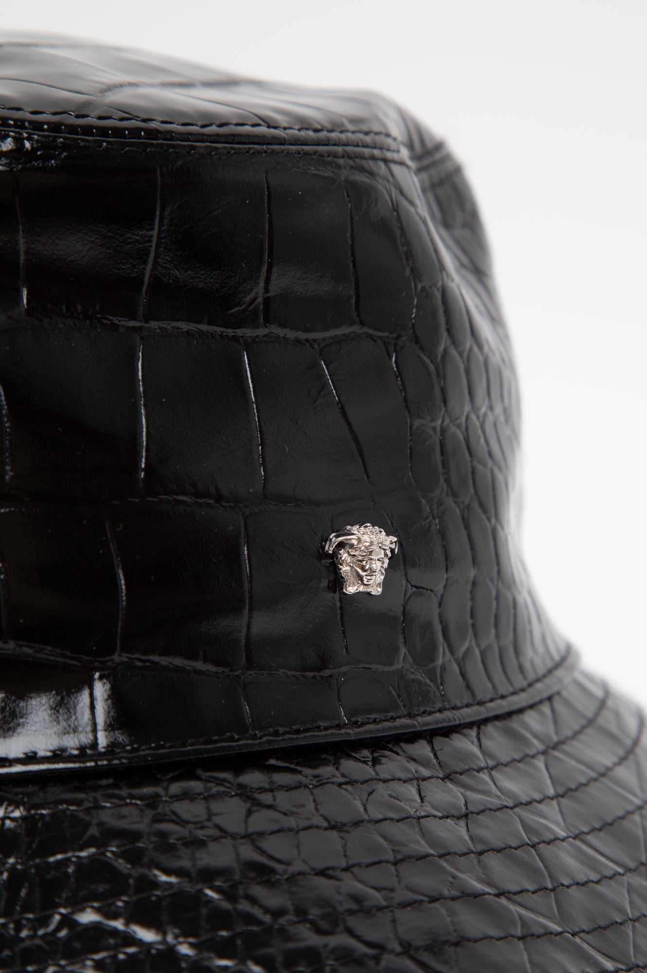 Versace Black Croc Embossed Bucket Hat Size 57