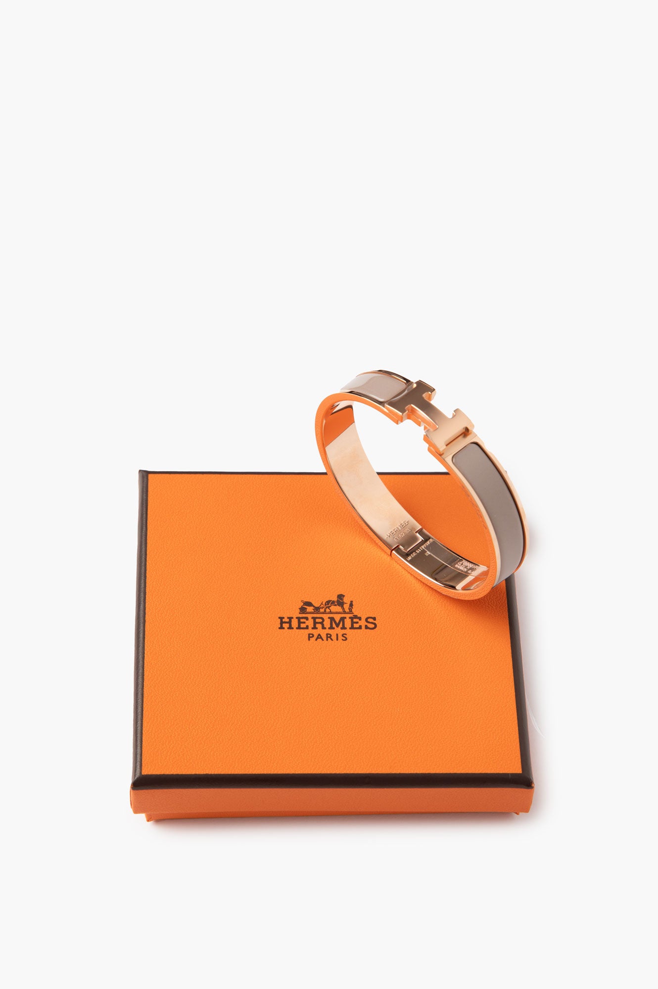 Hermes Rose Gold Marron Click H Bracelet Size GM