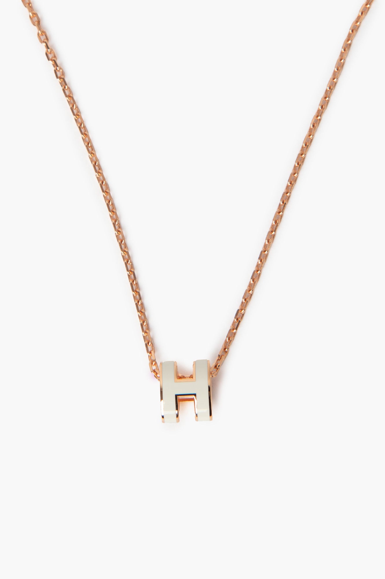 Hermes Mini Pop H Rose Gold White Necklace