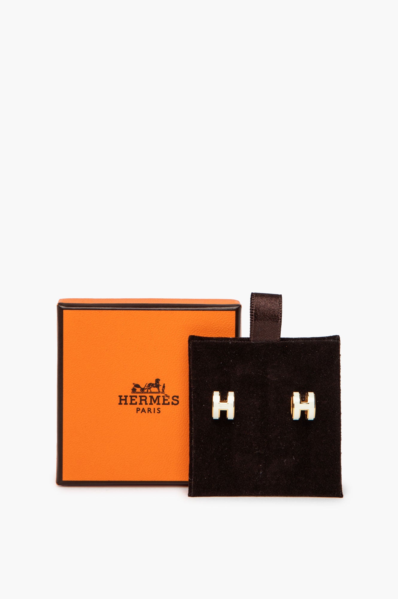 Hermes White Gold Mini Pop H Earrings