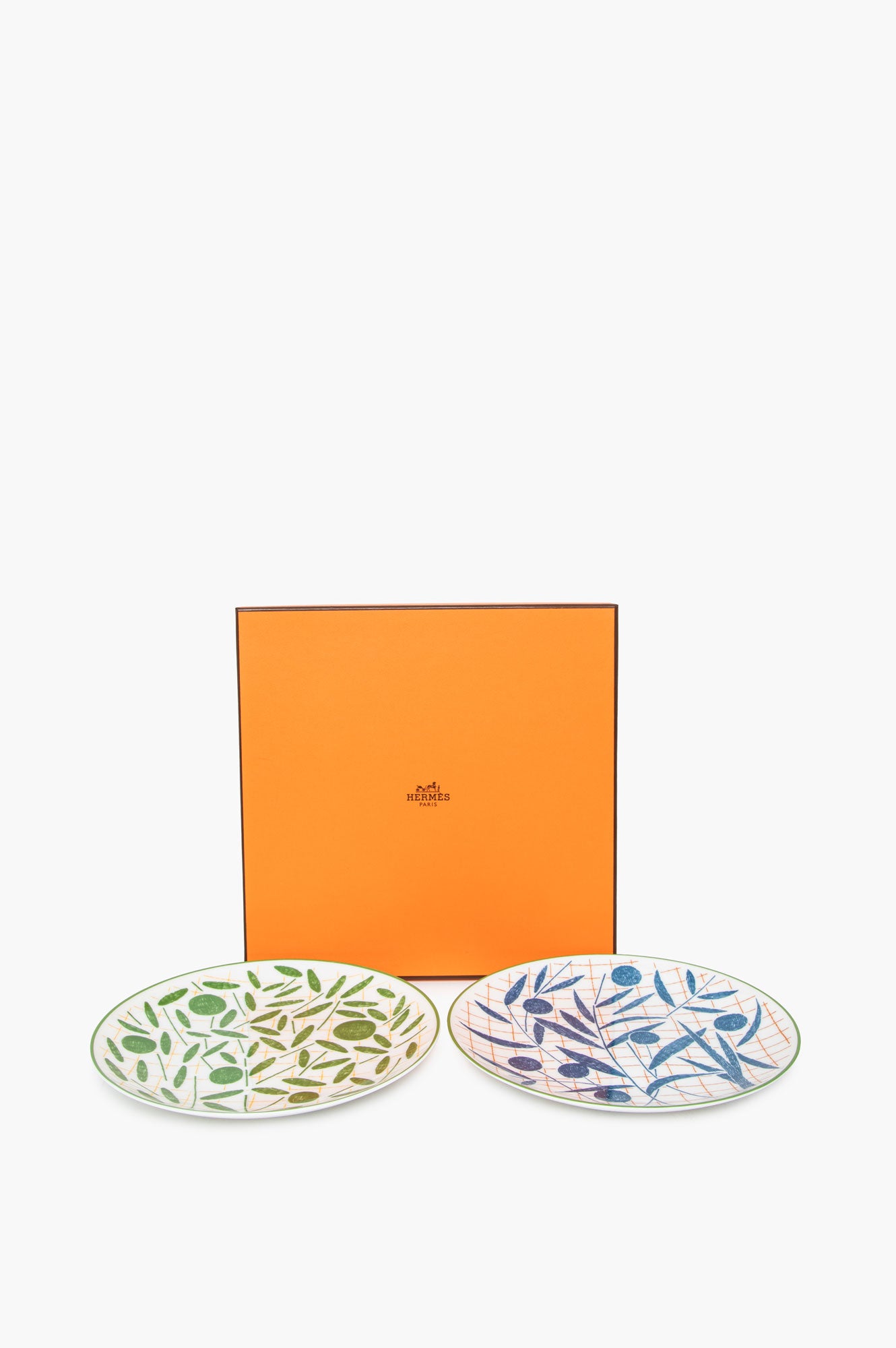Hermes Green & Blue A Walk in the Garden Dessert Plate Set of 2
