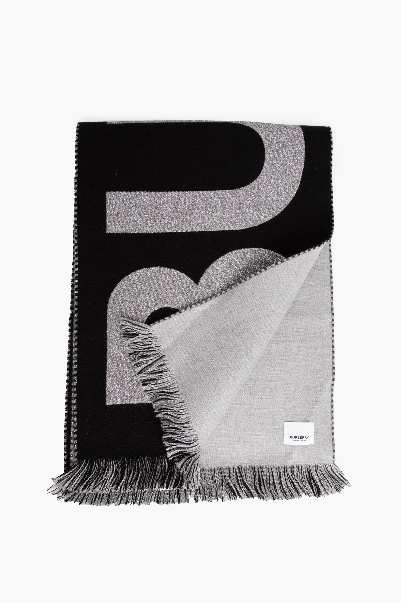 Burberry Black and Silver Wool Scarf