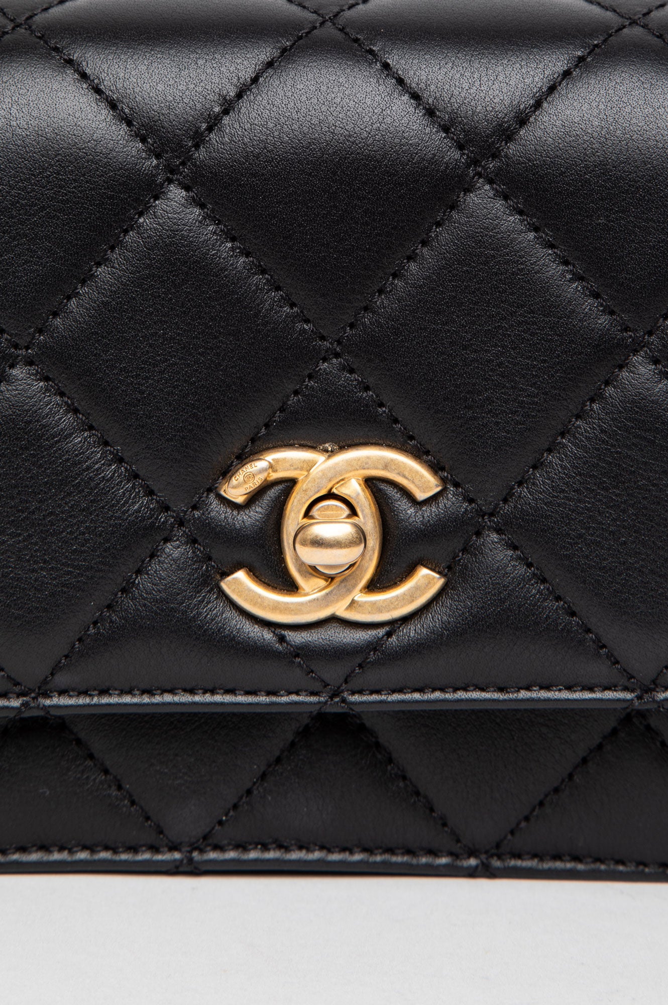 Chanel Black Lambskin Gold Chain Flap Bag