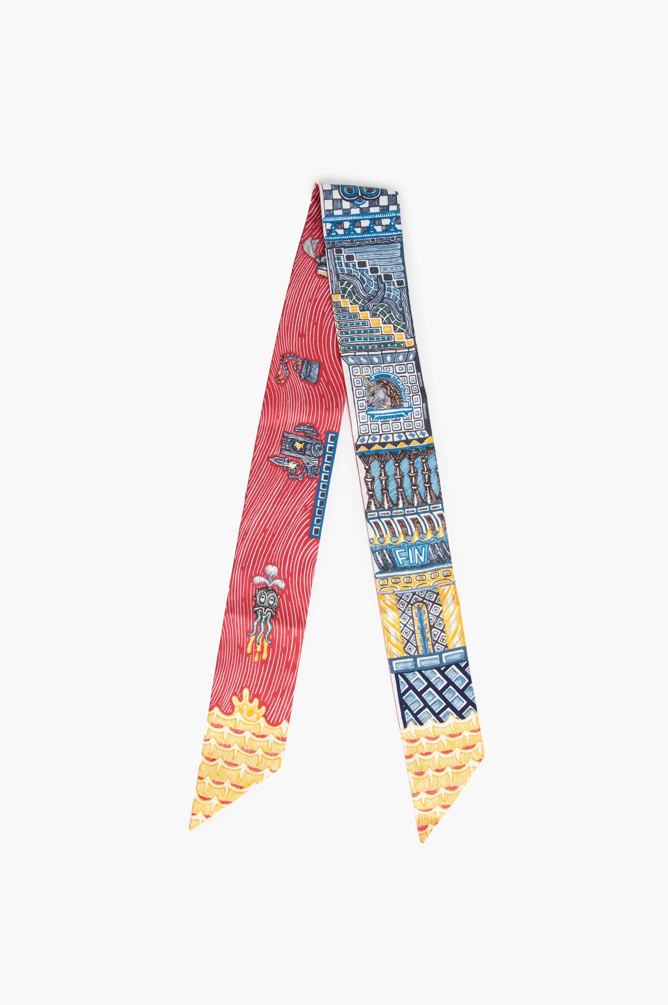 Hermes Blue Red Super Silk Quest Twilly