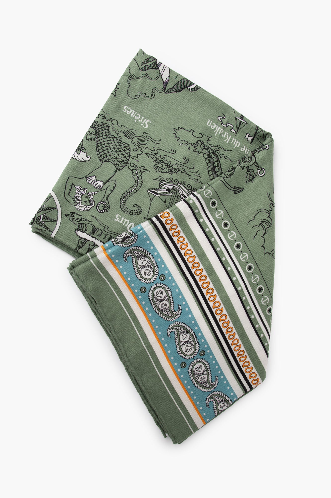 Hermes Green Tatouages Marins Bandana Shawl 140