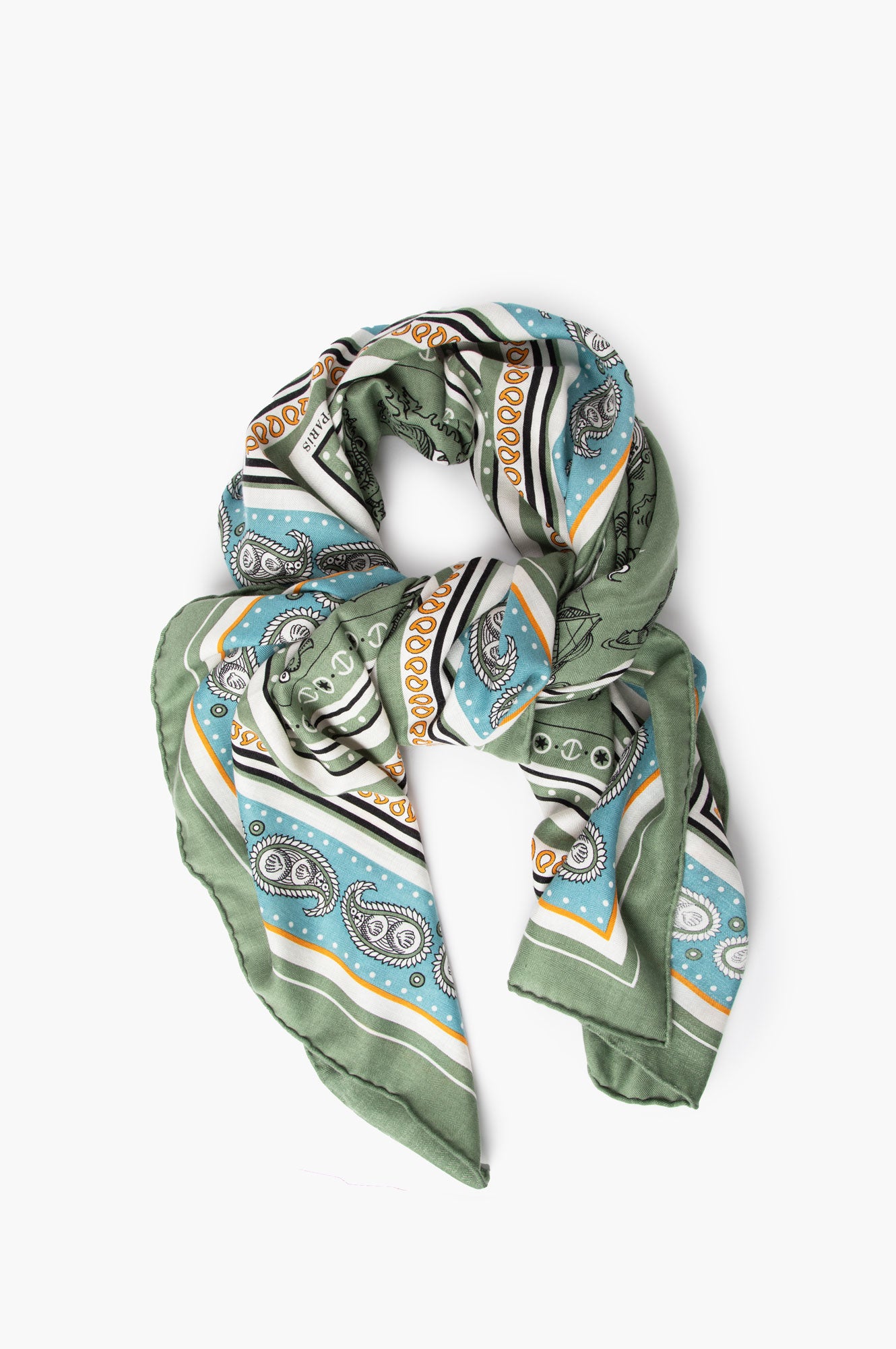 Hermes Green Tatouages Marins Bandana Shawl 140