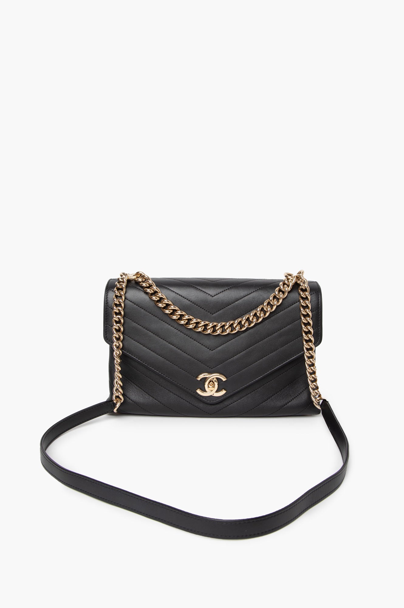 Chanel 2019 Black Coco Chevron Medium Flap Bag