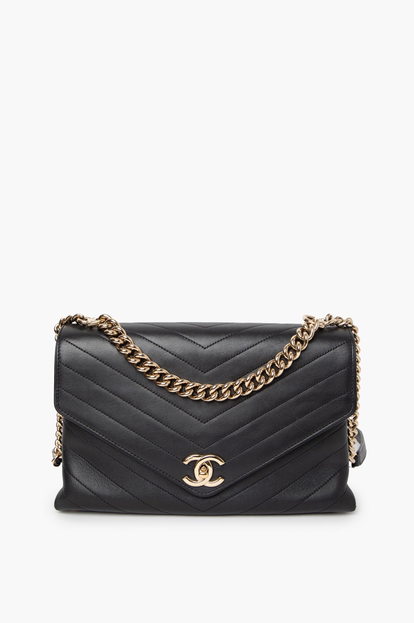 Chanel 2019 Black Coco Chevron Medium Flap Bag