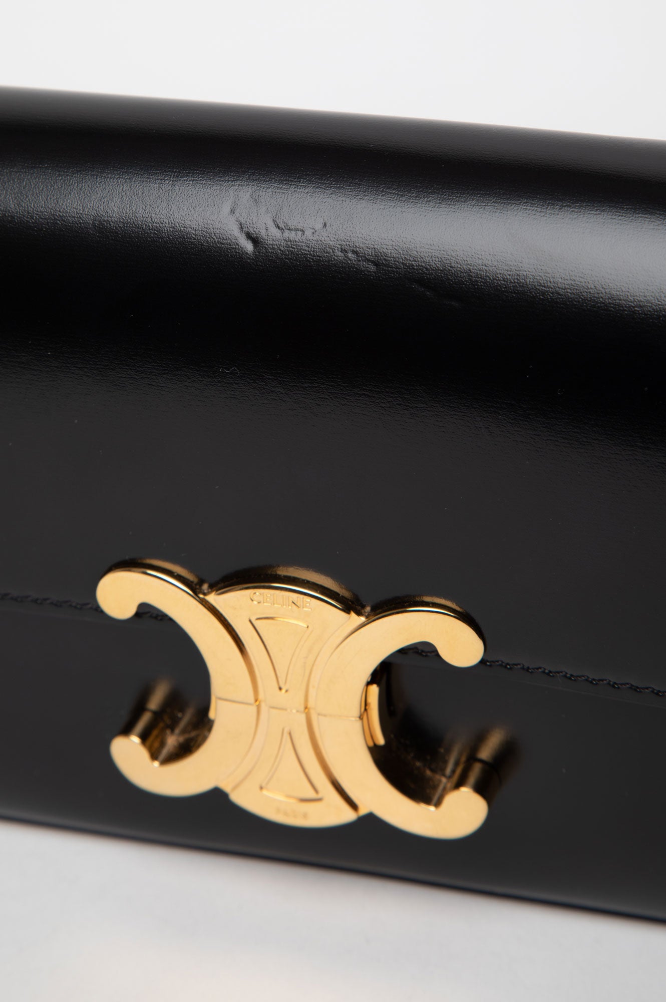 Celine Black Classique Triomphe Shiny Calfskin Shoulder Bag