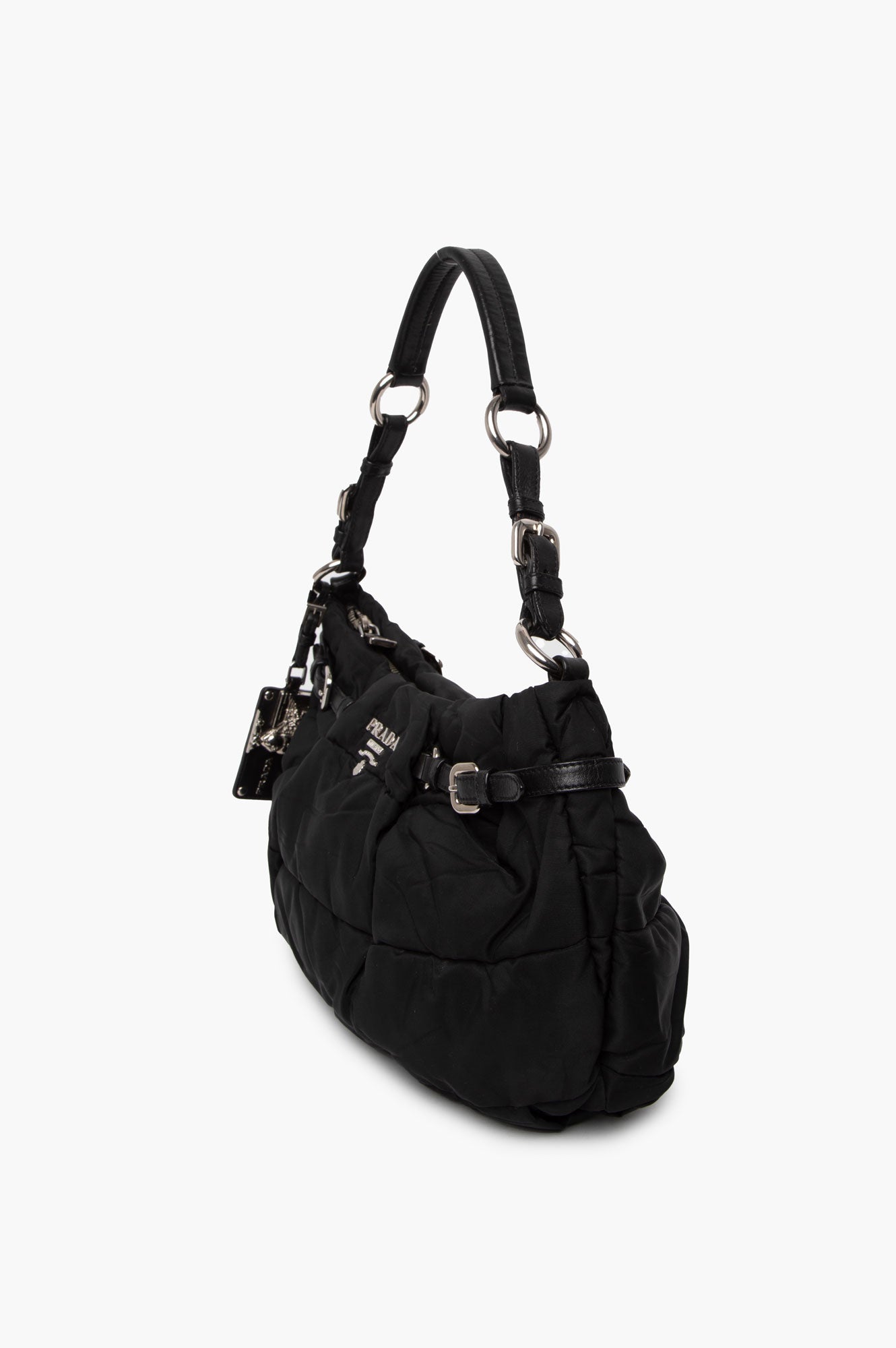 Prada Black Tessuto Nylon Gaufre Quilted Shoulder Bag