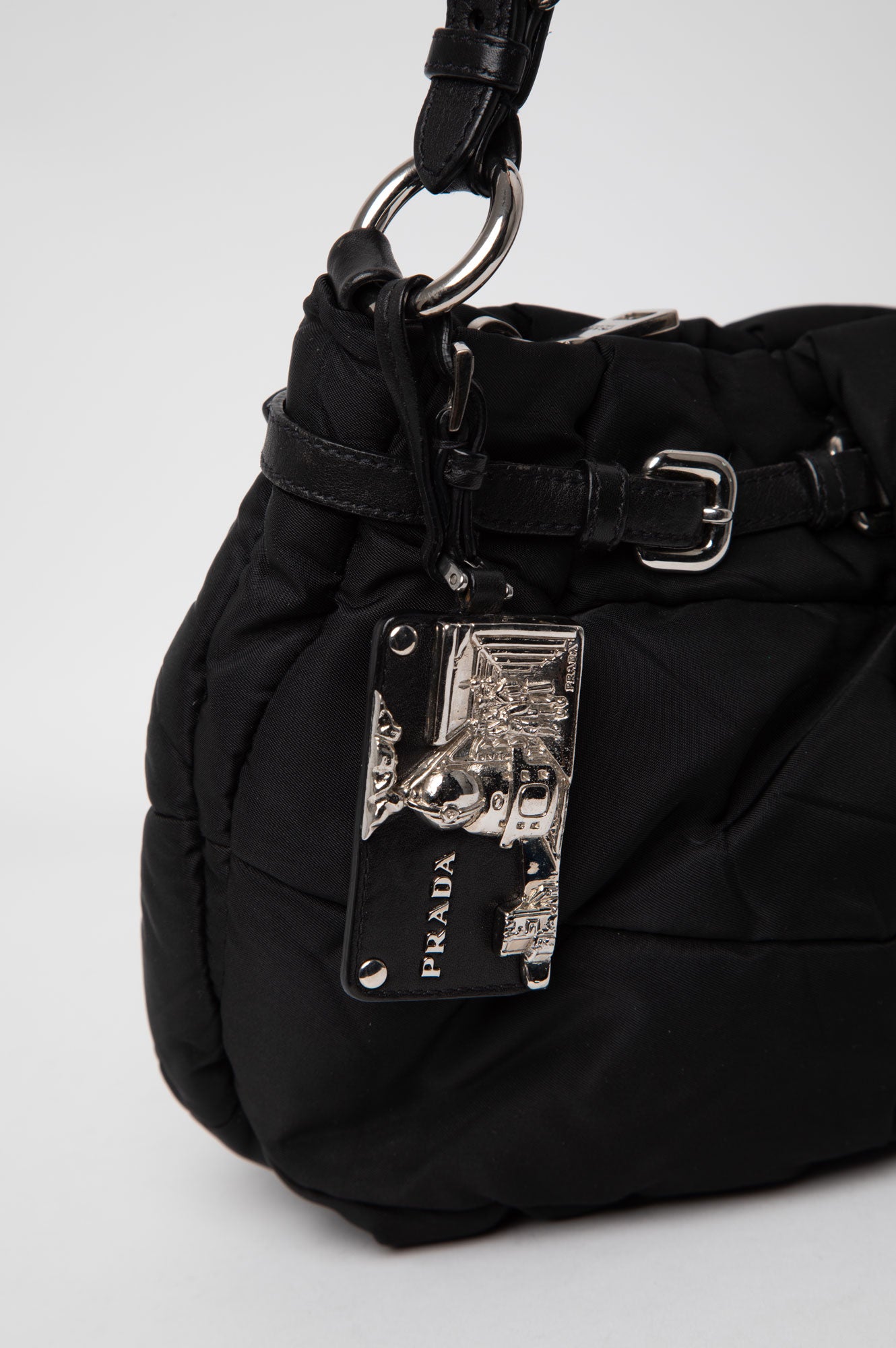 Prada Black Tessuto Nylon Gaufre Quilted Shoulder Bag