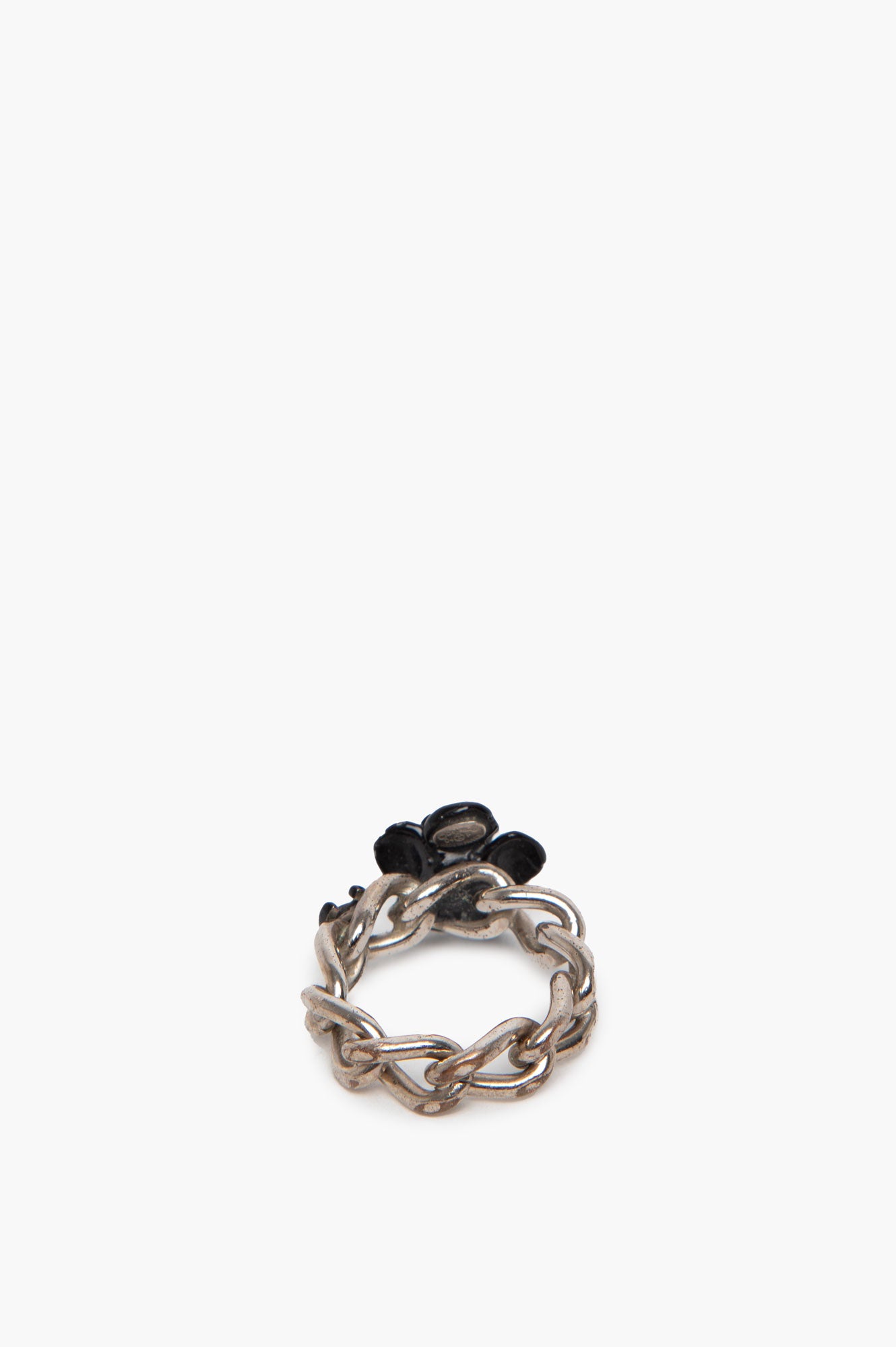 Chanel Camellia CC Logo Flower Silver Ring Size 6.5