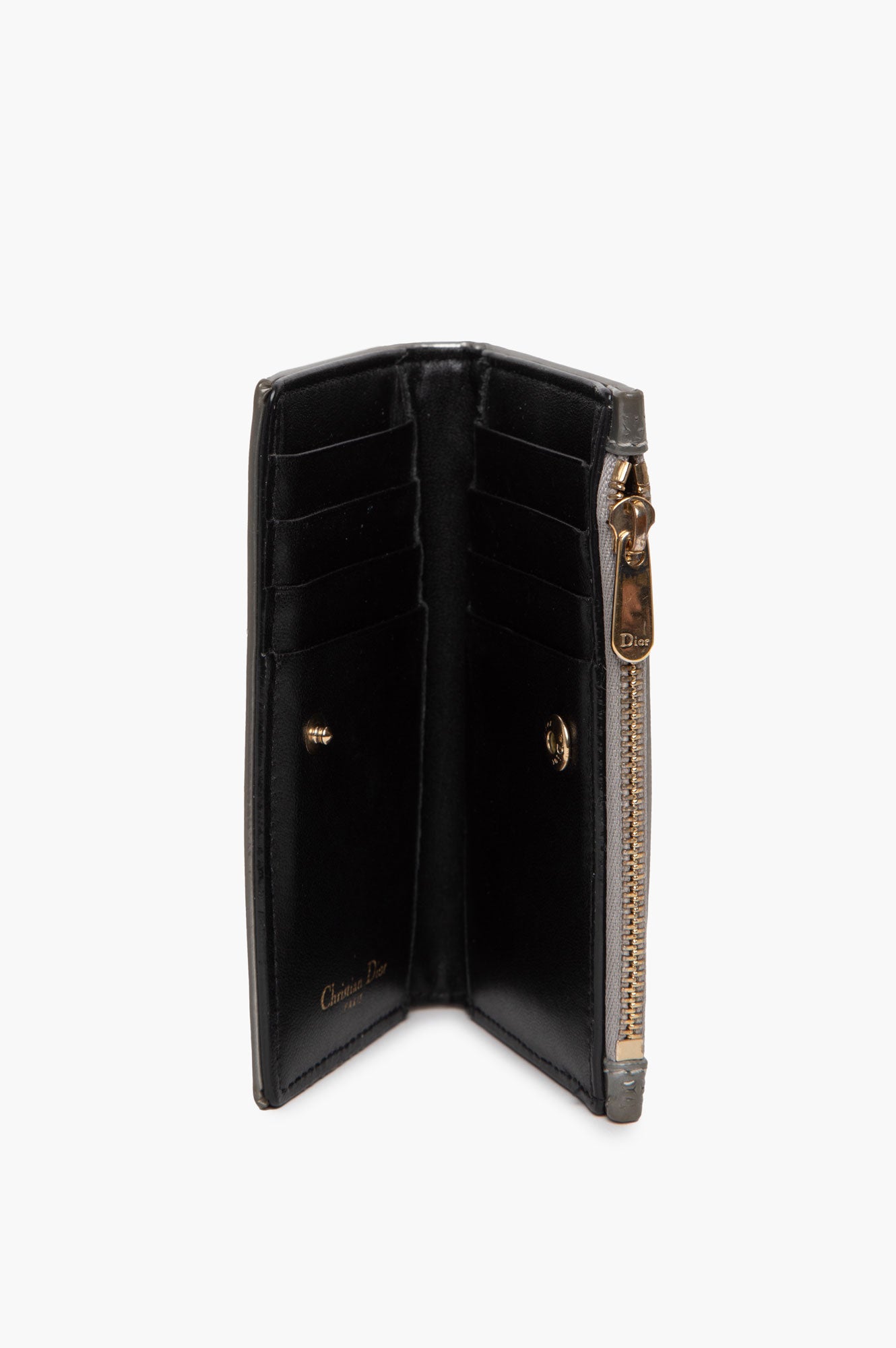 Christian Dior Silver Metallic Patent Leather Diorama Compact Wallet