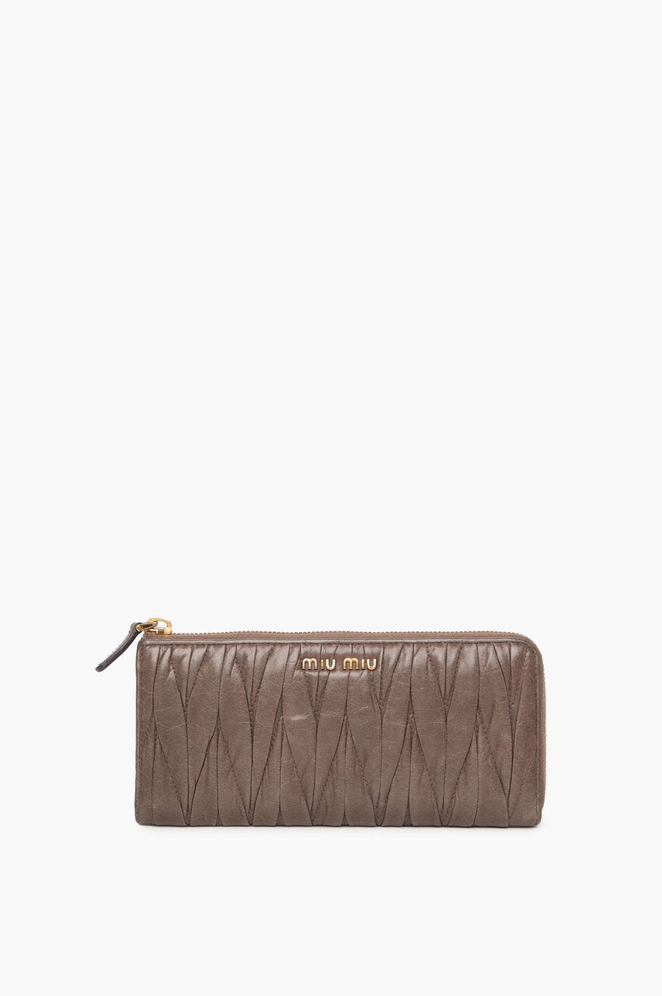 Miu Miu Matelasse Brown Leather Zip Wallet