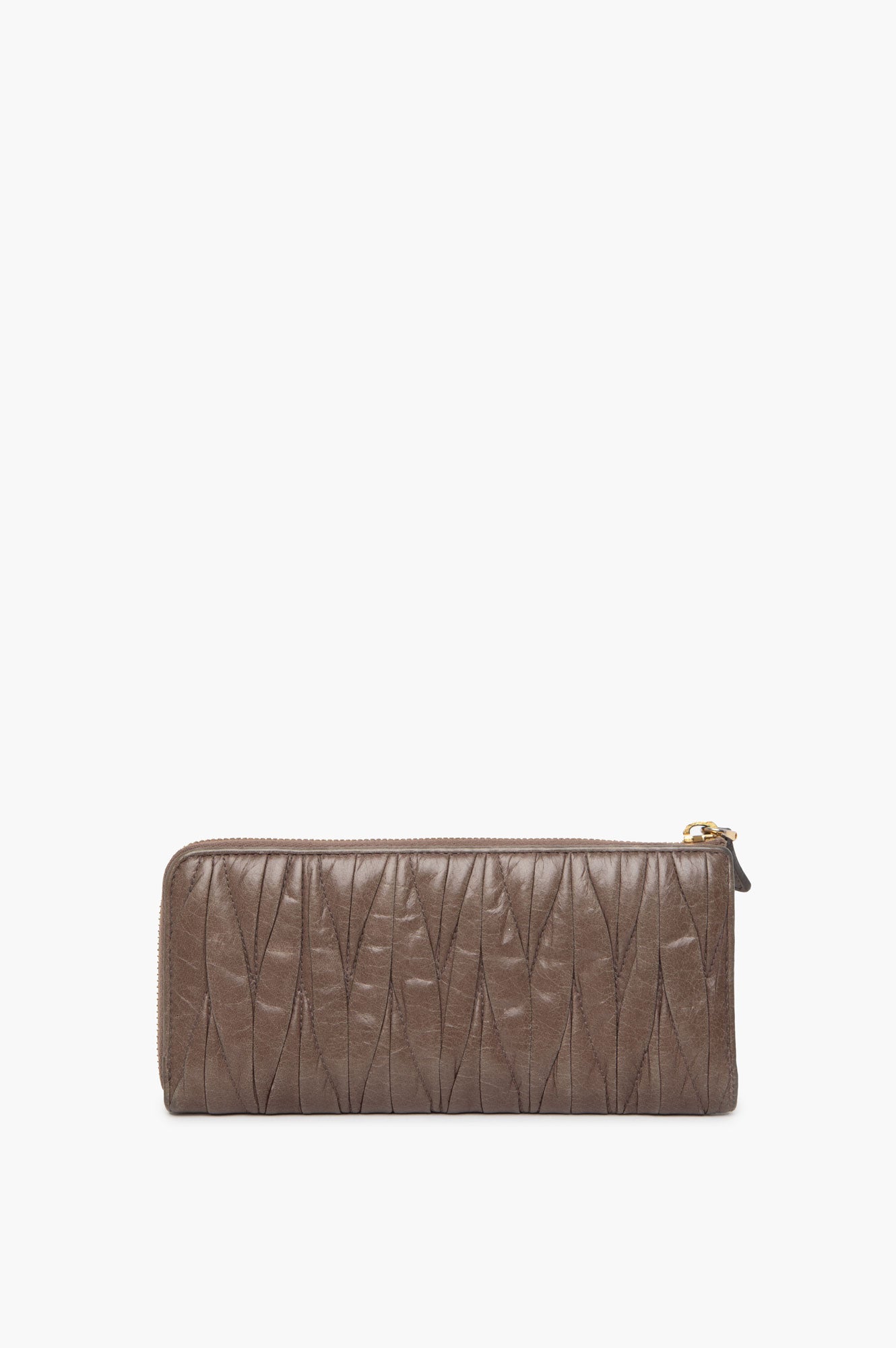 Miu Miu Matelasse Brown Leather Zip Wallet