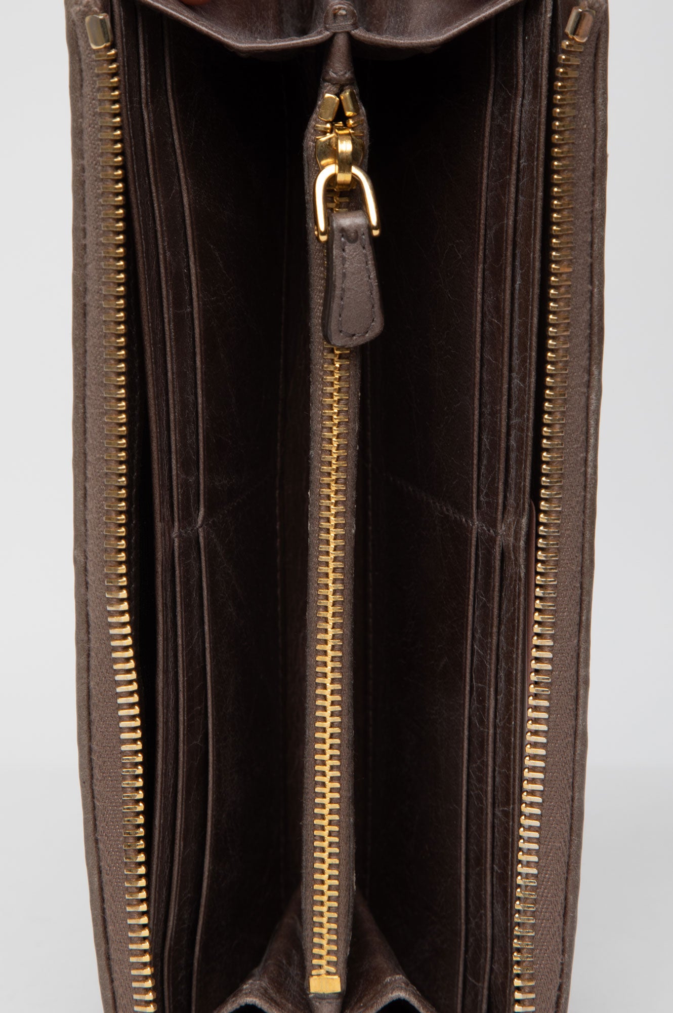 Miu Miu Matelasse Brown Leather Zip Wallet