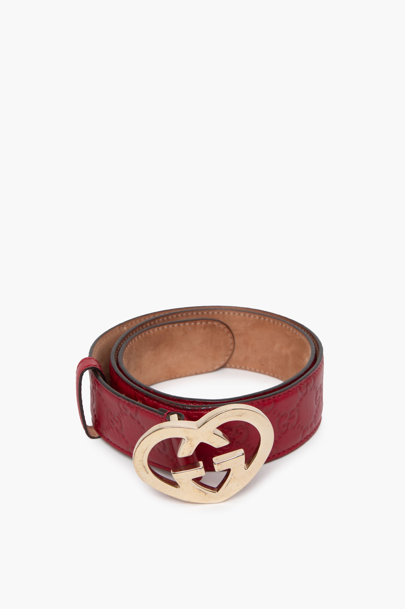 Gucci Red Monogram Leather Belt Size 80