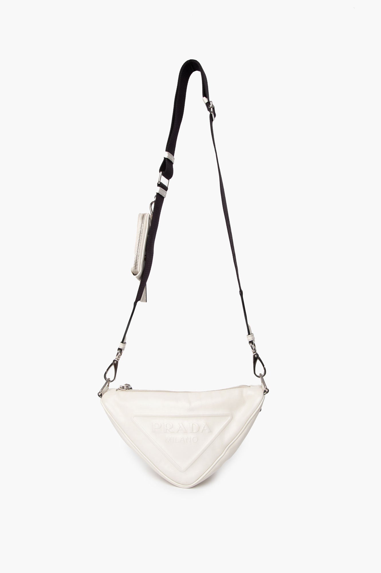 Prada White Leather Triangle Crossbody Bag