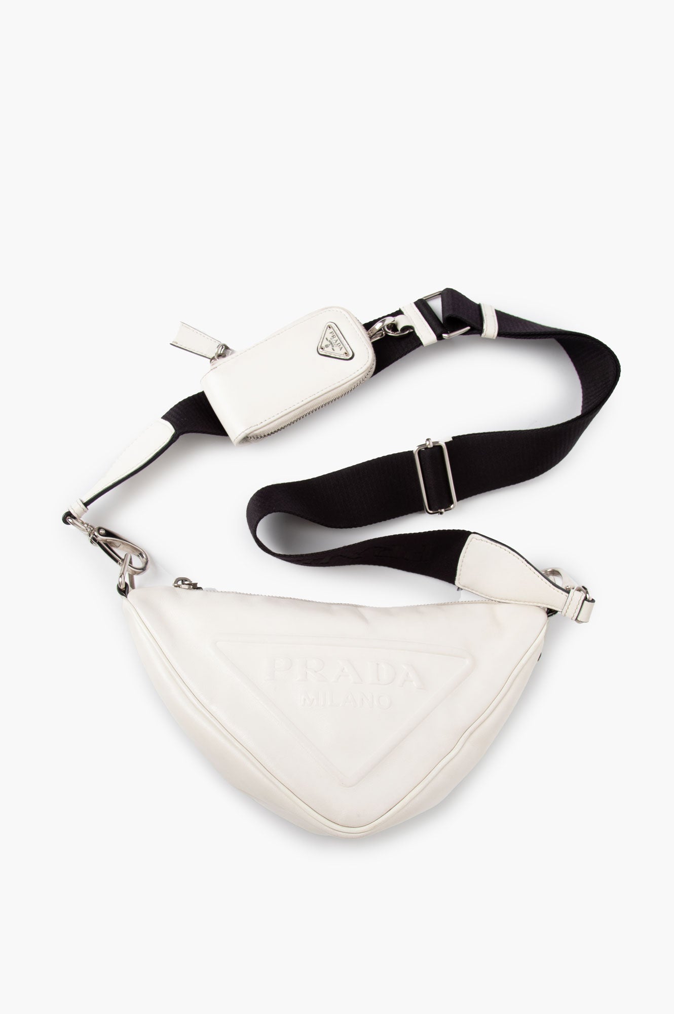 Prada White Leather Triangle Crossbody Bag