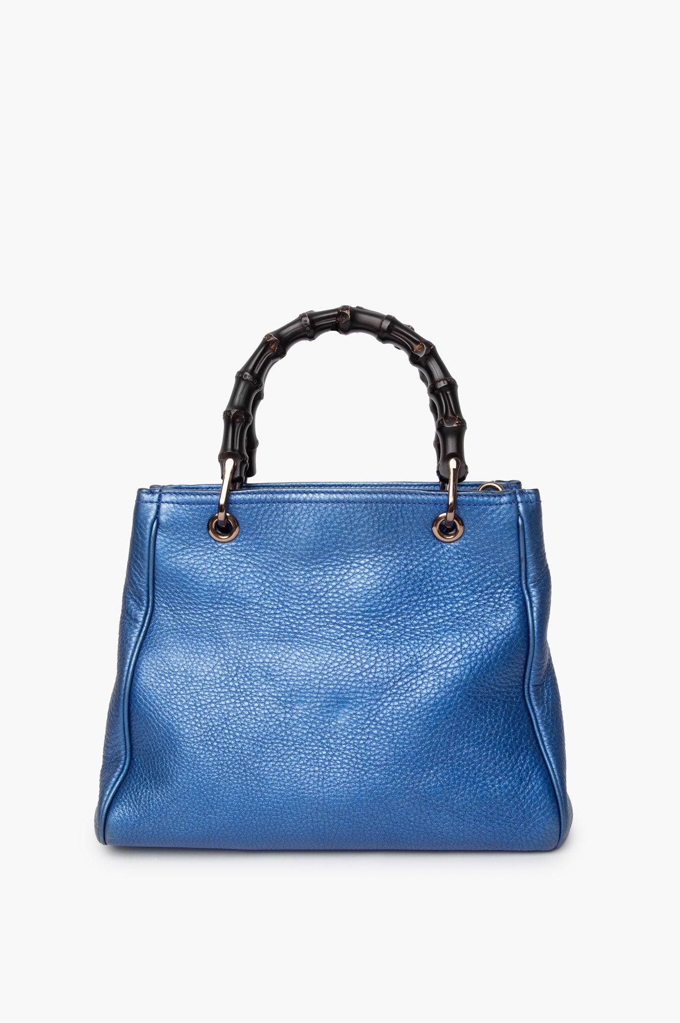 Gucci Metallic Blue Bag Medium Shopper Tote With Strap