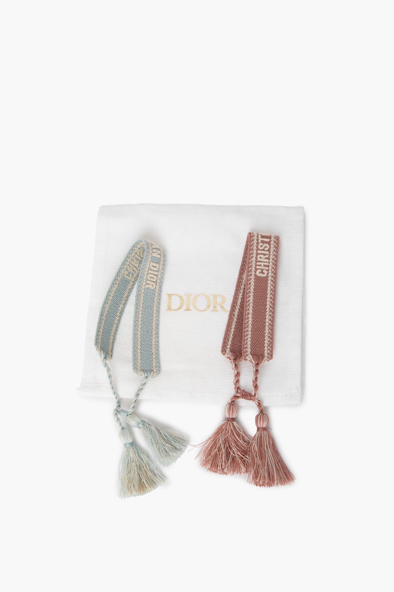 Embroidered Christian Dior Pink & Blue Bracelet Set