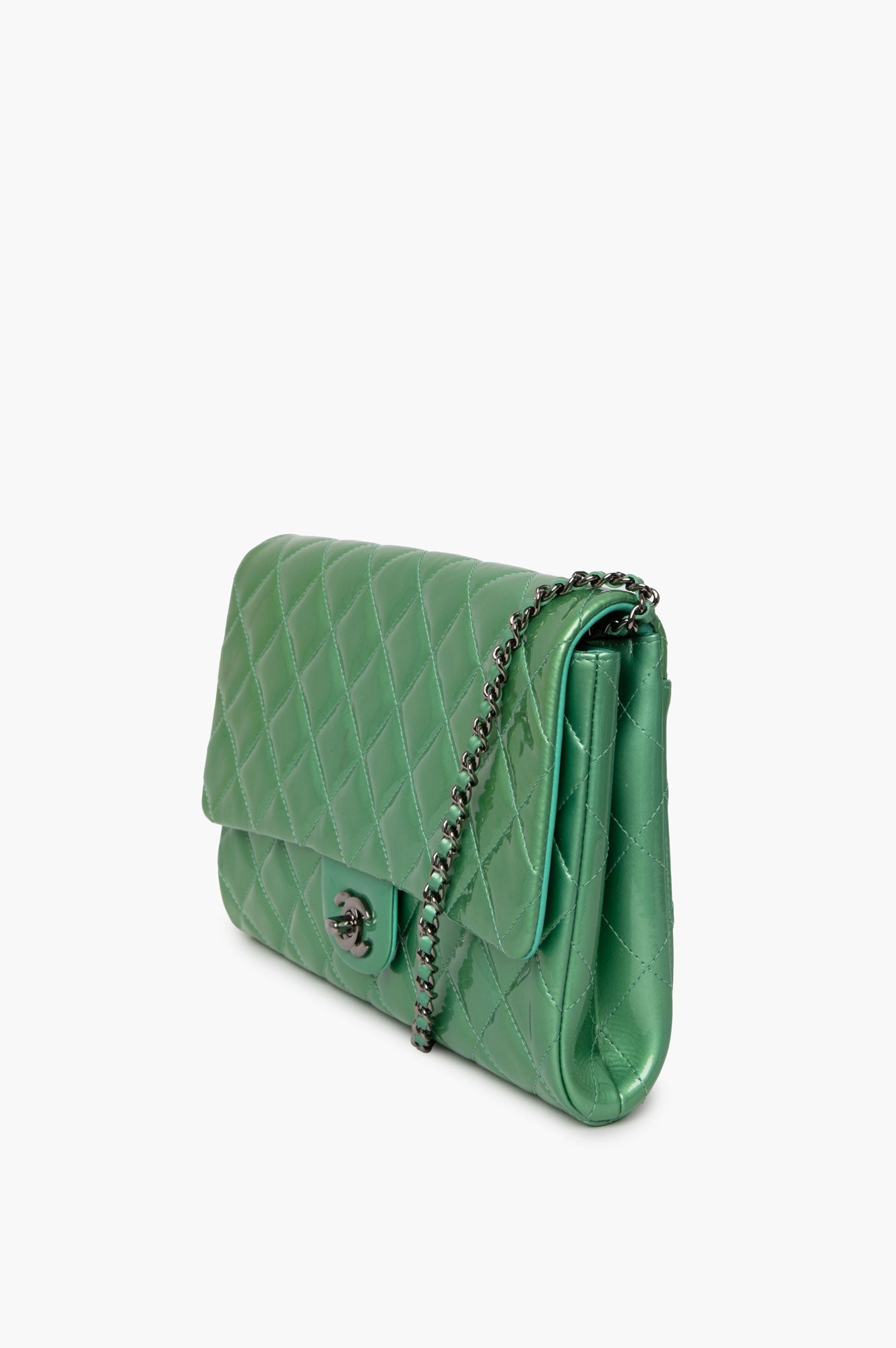 Chanel Green Patent Single Flap Bag