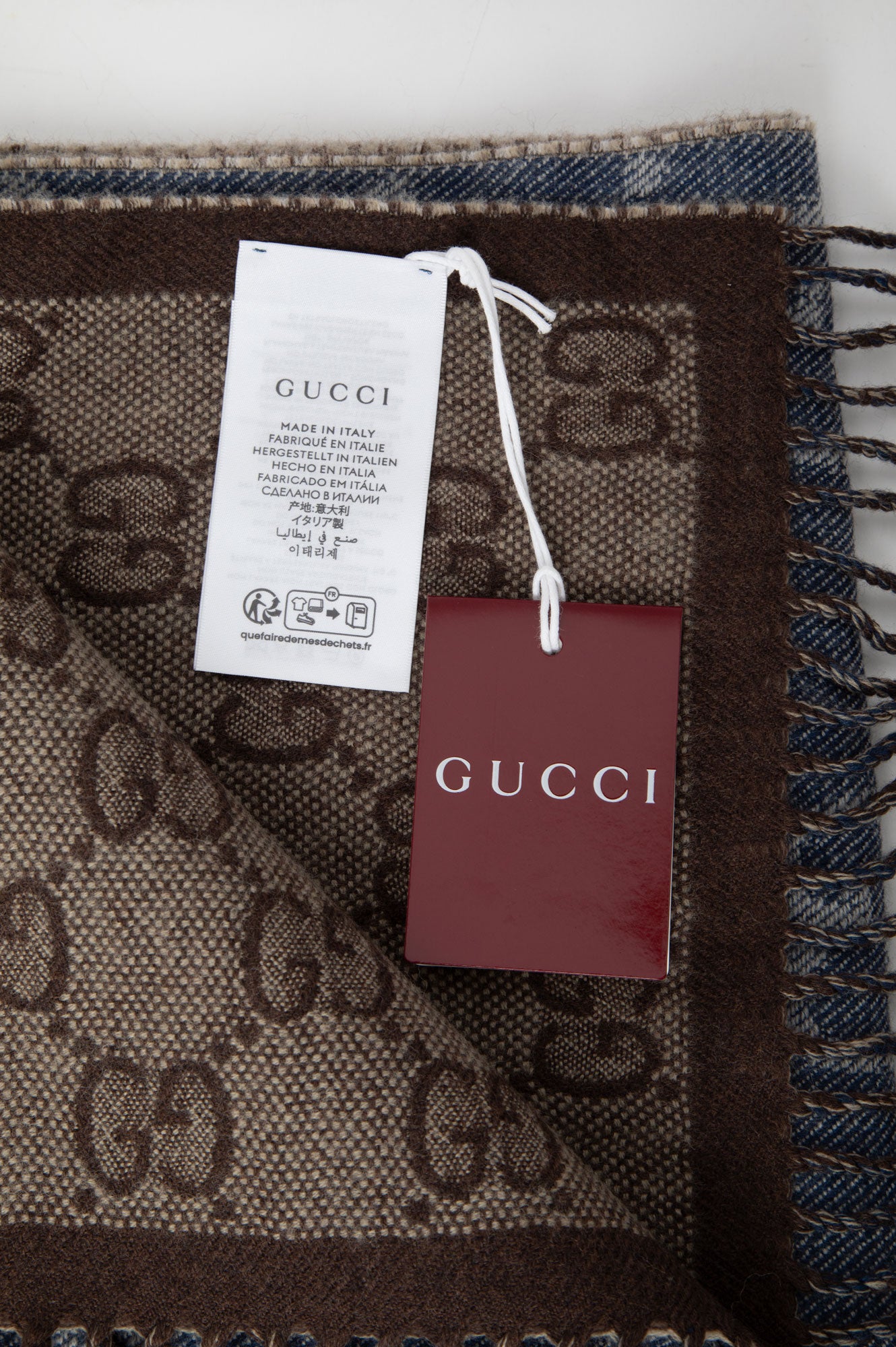 Gucci Blue and Brown GG Wool Scarf