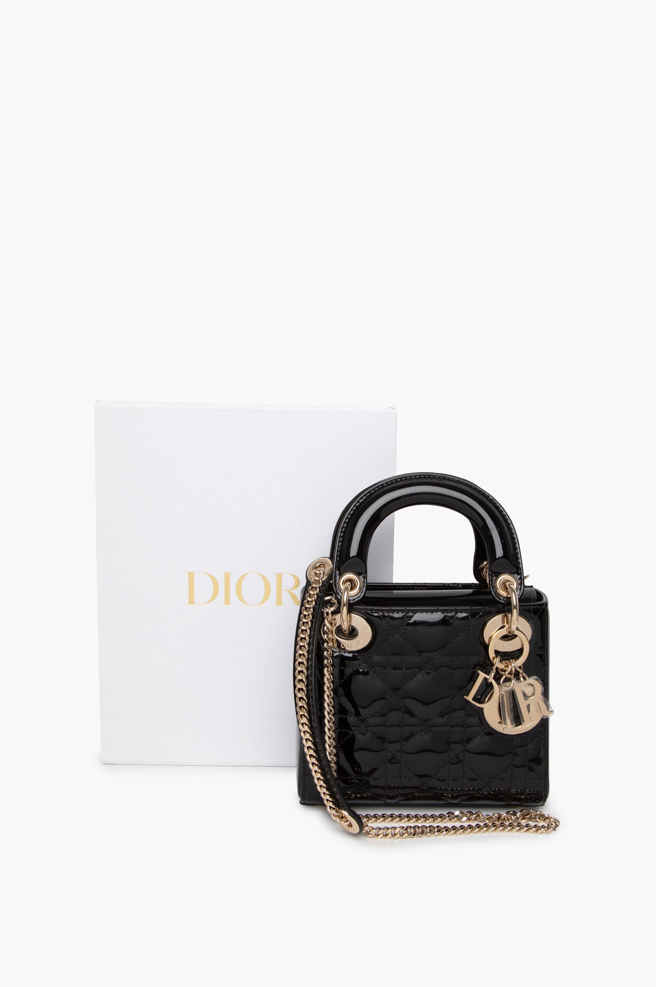 Christian Dior Black Patent Mini Lady Dior Bag