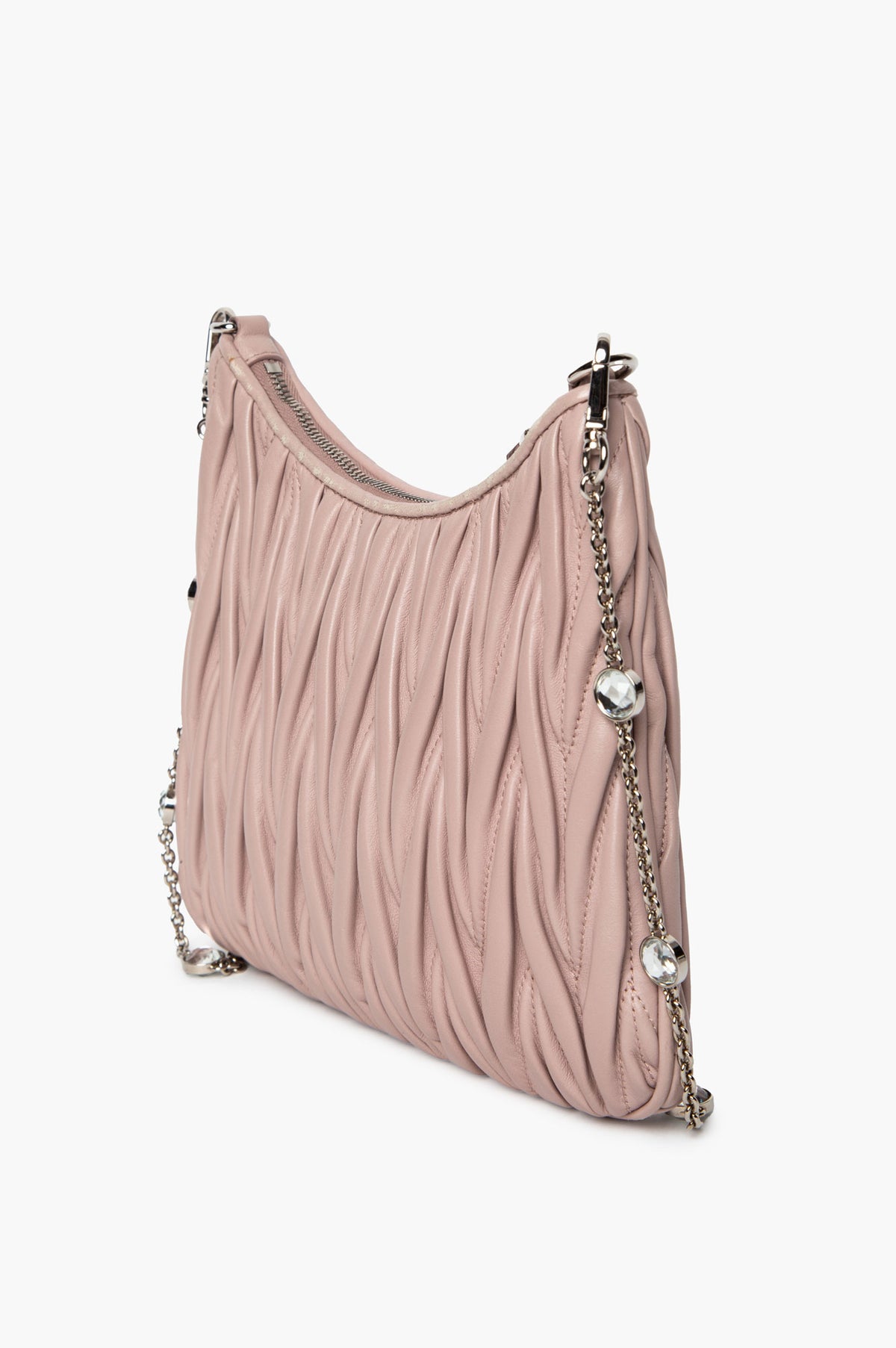 Miu Miu Powder Pink Matelassé Nappa Leather Crystal Chain Bag