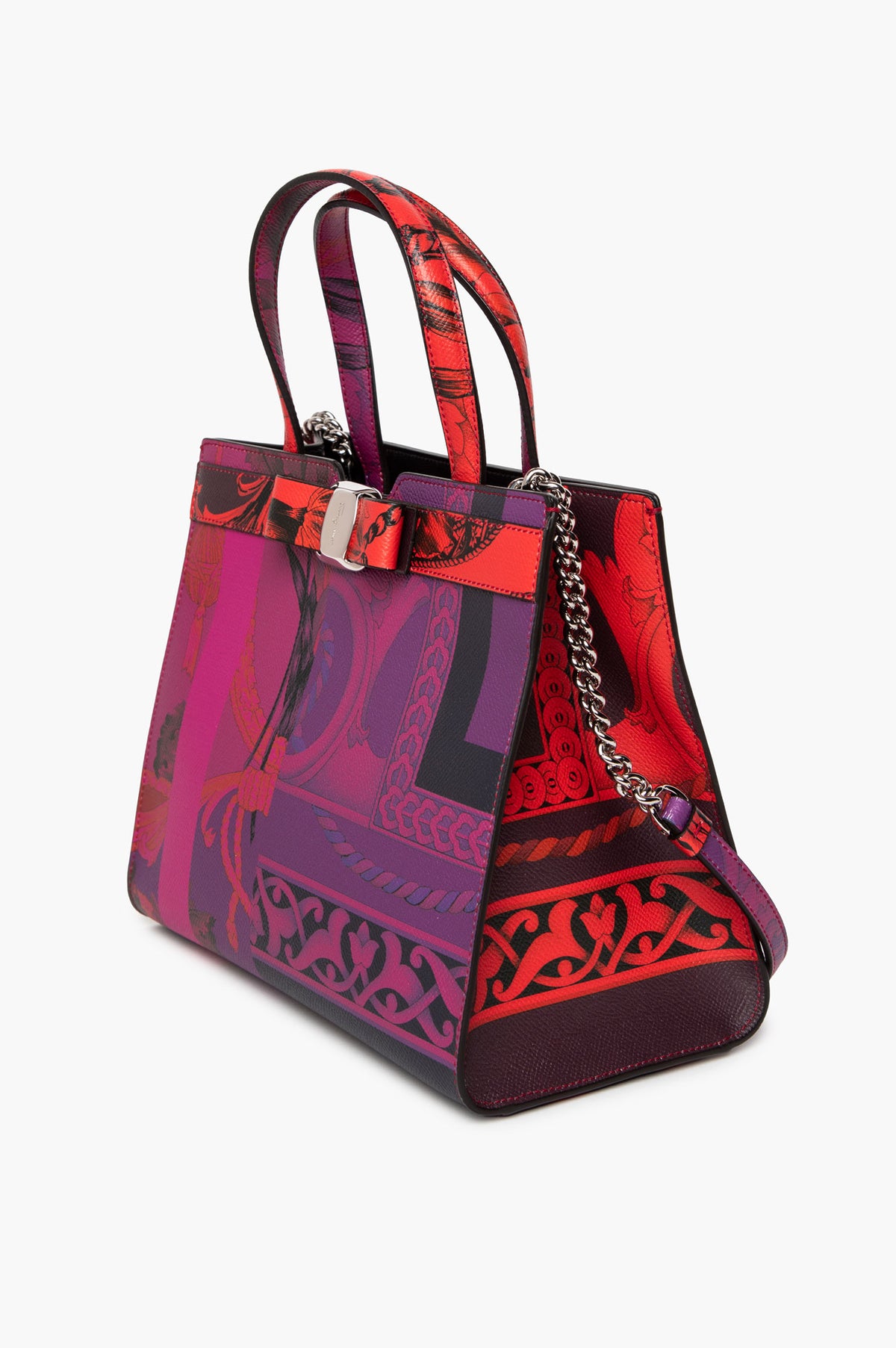 Salvatore Ferragamo Heritage Print Calfskin Vara Bow Top Handle Bag