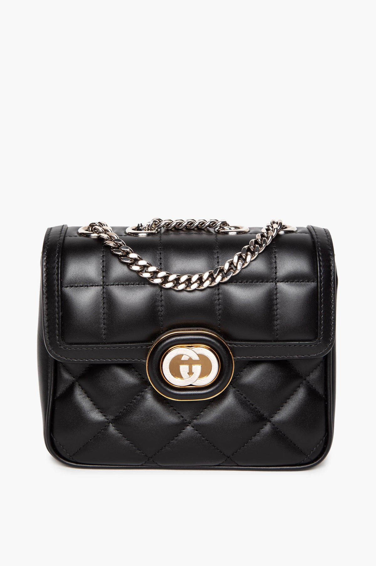 Gucci Black Quilted Leather Mini Deco Chain Shoulder Bag