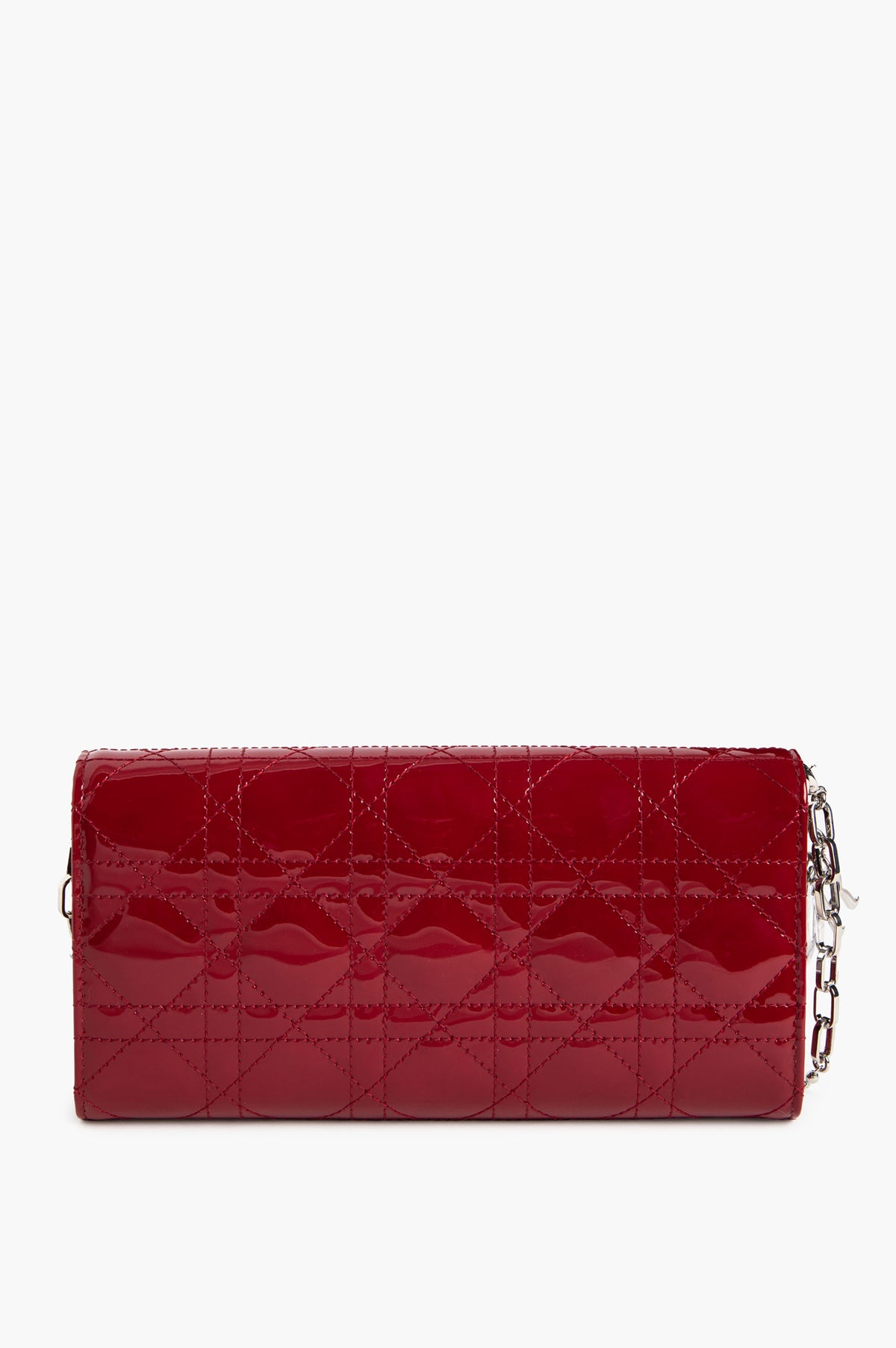 Christian Dior Crimson Patent Cannage Lady Dior Wallet On Chain