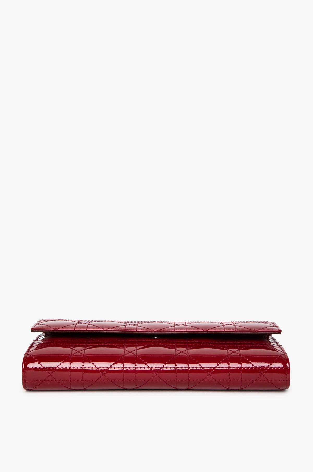 Christian Dior Crimson Patent Cannage Lady Dior Wallet On Chain