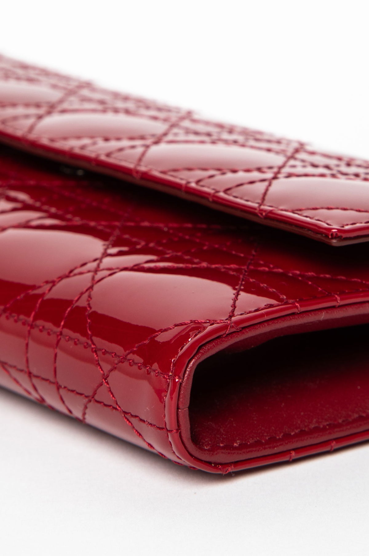 Christian Dior Crimson Patent Cannage Lady Dior Wallet On Chain